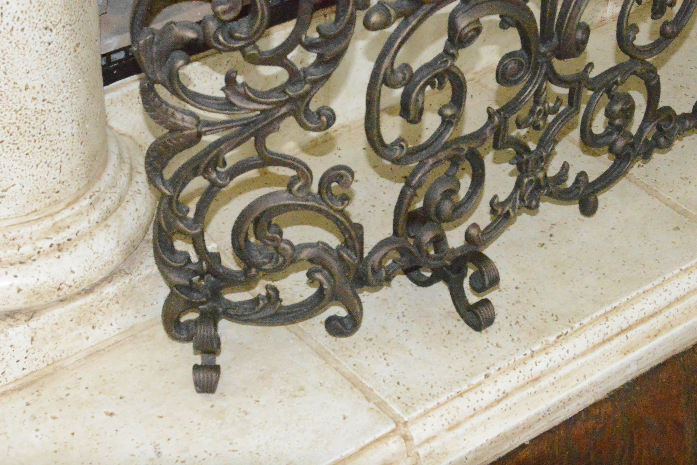 Large Cast Metal Fireplace Screen with Ornate Scrollwork