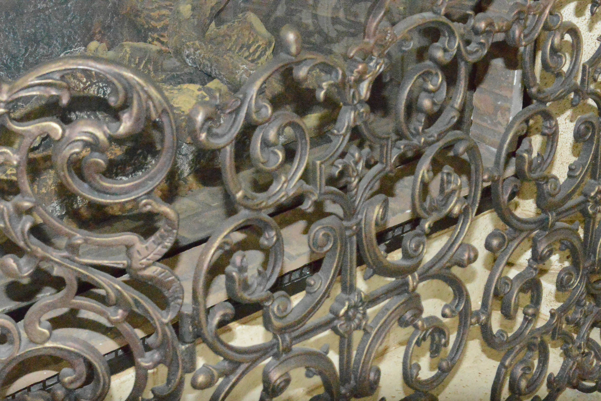 Large Cast Metal Fireplace Screen with Ornate Scrollwork