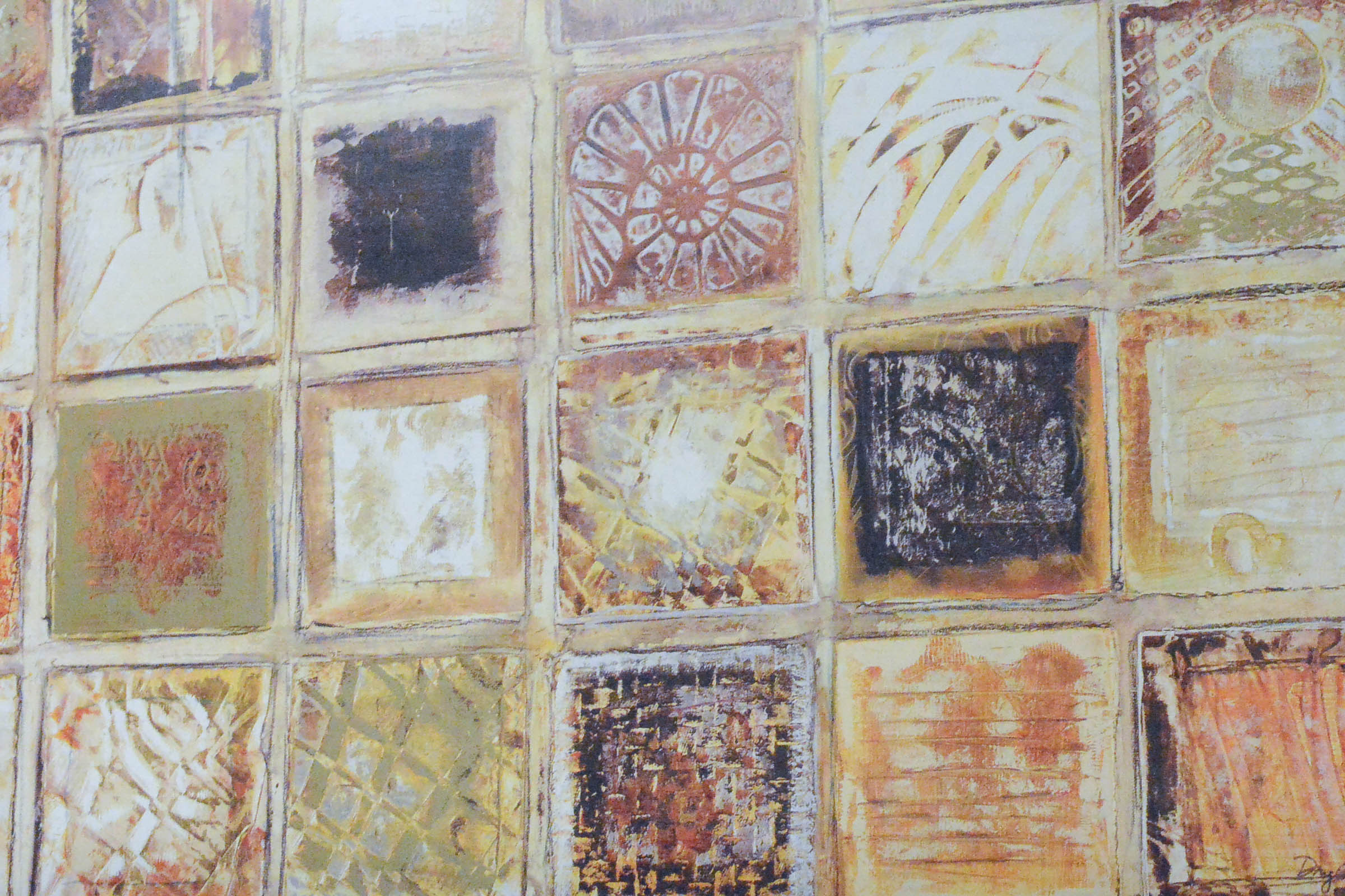 Framed Offset Lithograph Print of Earth-Tone Mosaic