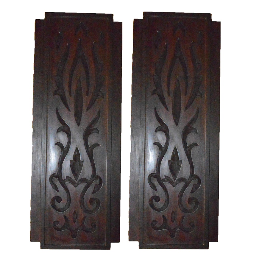 Pair of Carved Wooden Plaques