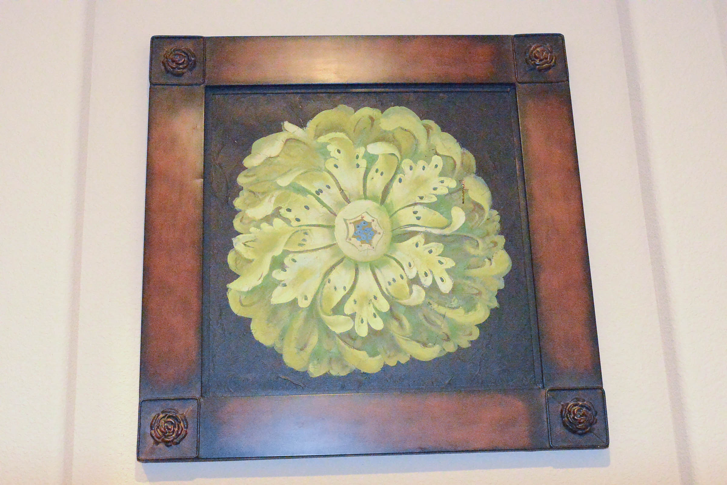 Pair of Painted Floral Studies on Metal