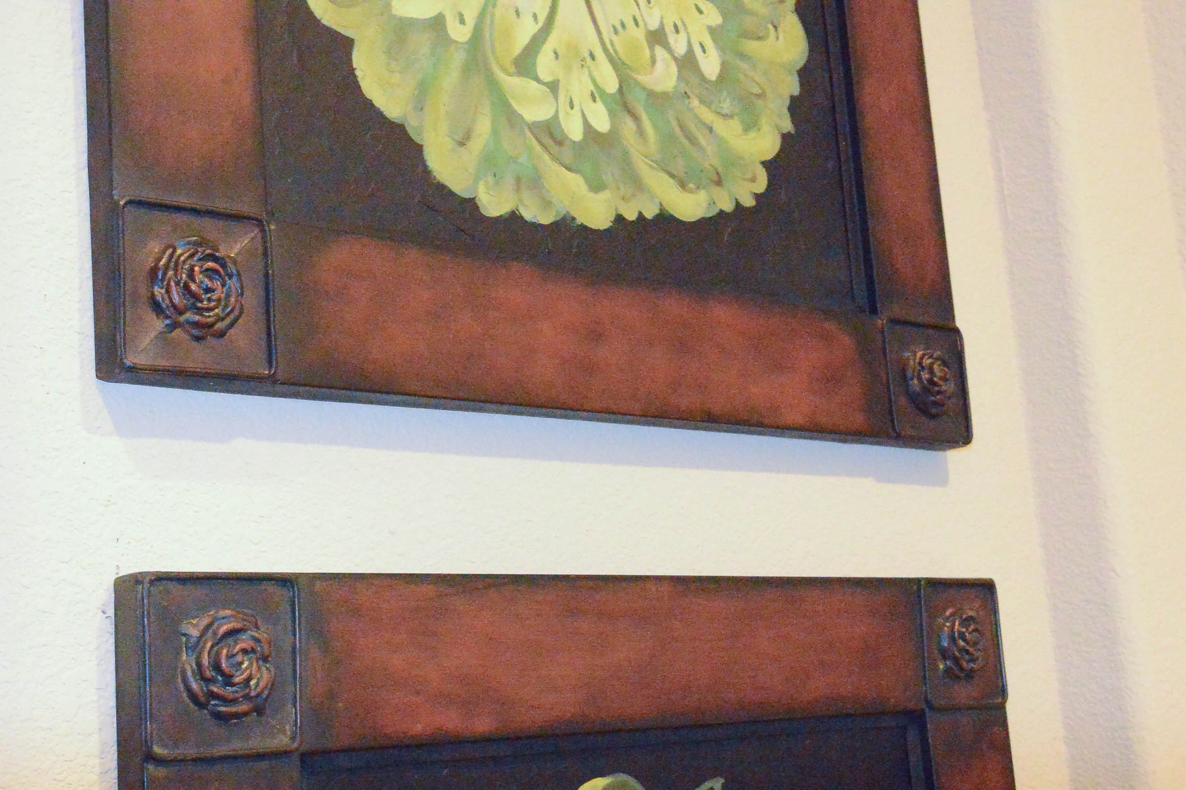 Pair of Painted Floral Studies on Metal