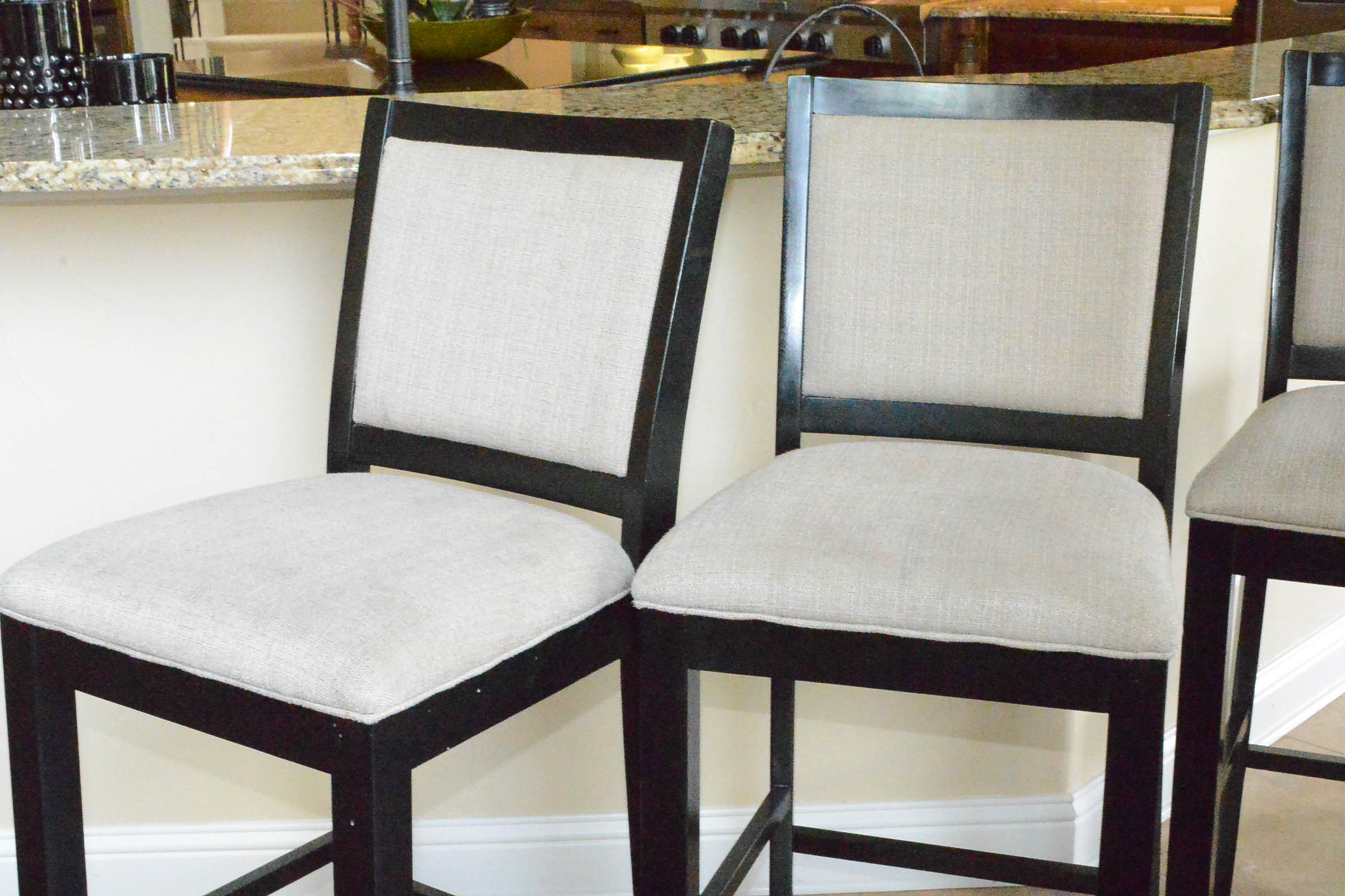 Set of Bar Stools with Upholstered Cushions