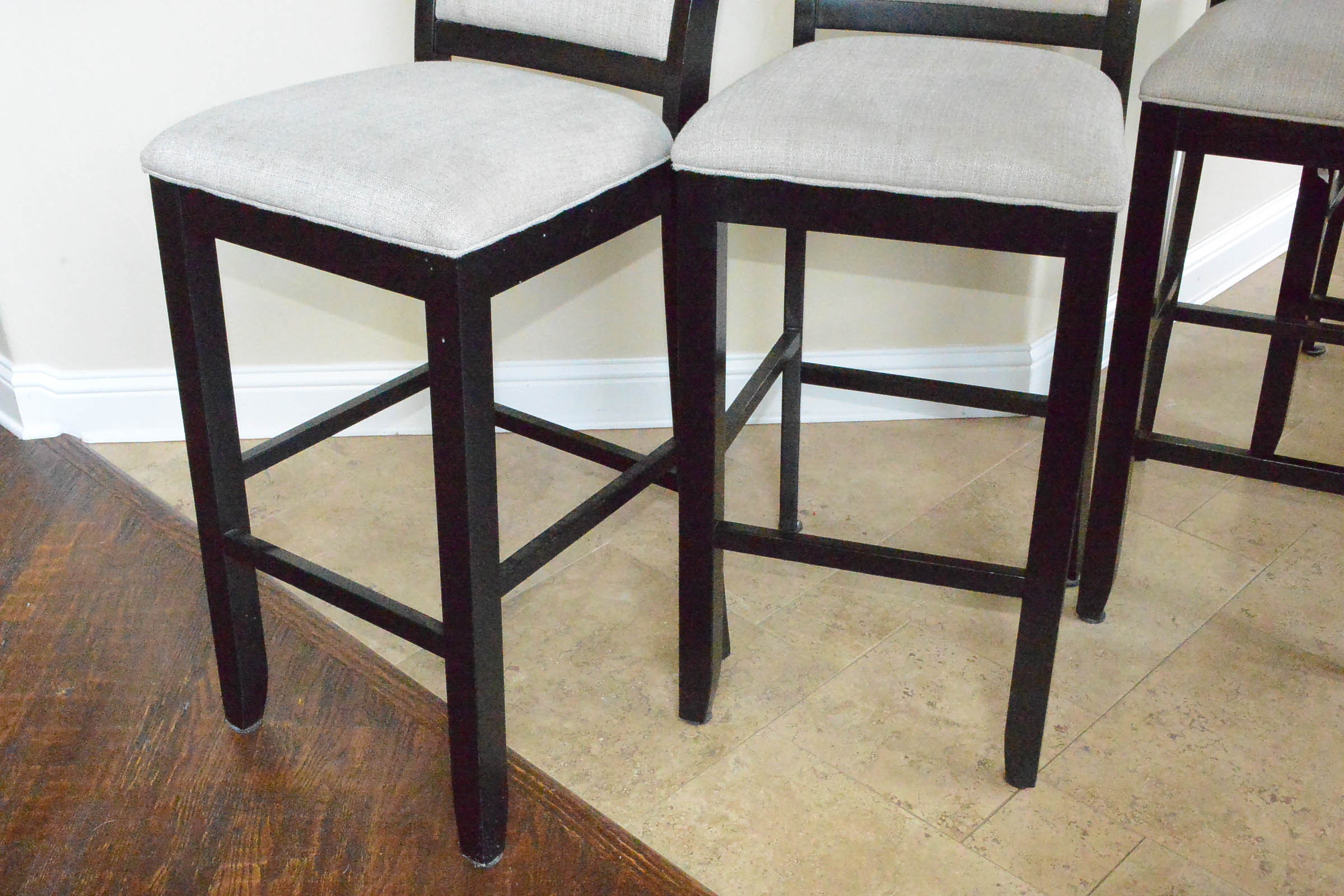 Set of Bar Stools with Upholstered Cushions