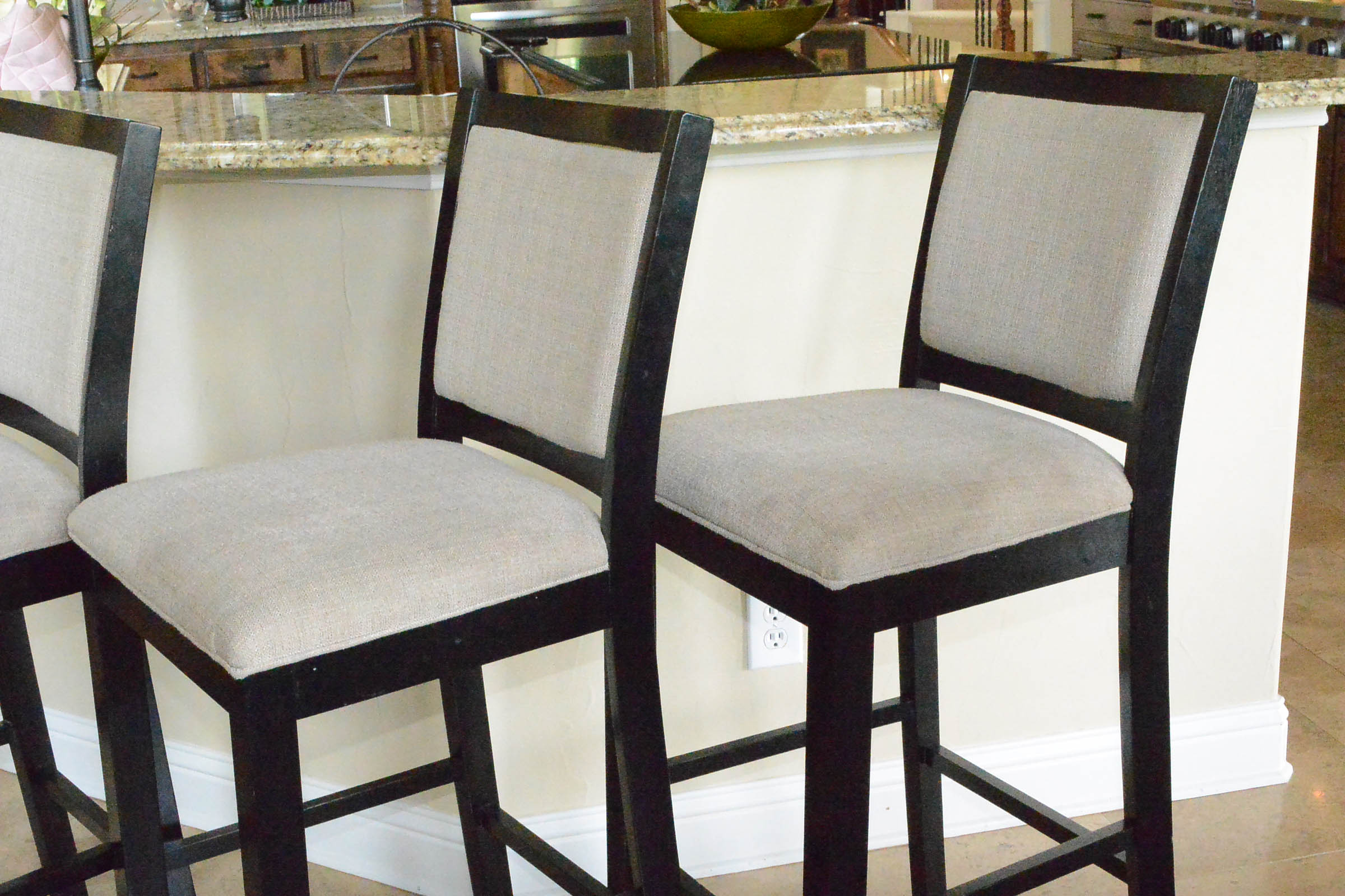 Set of Bar Stools with Upholstered Cushions