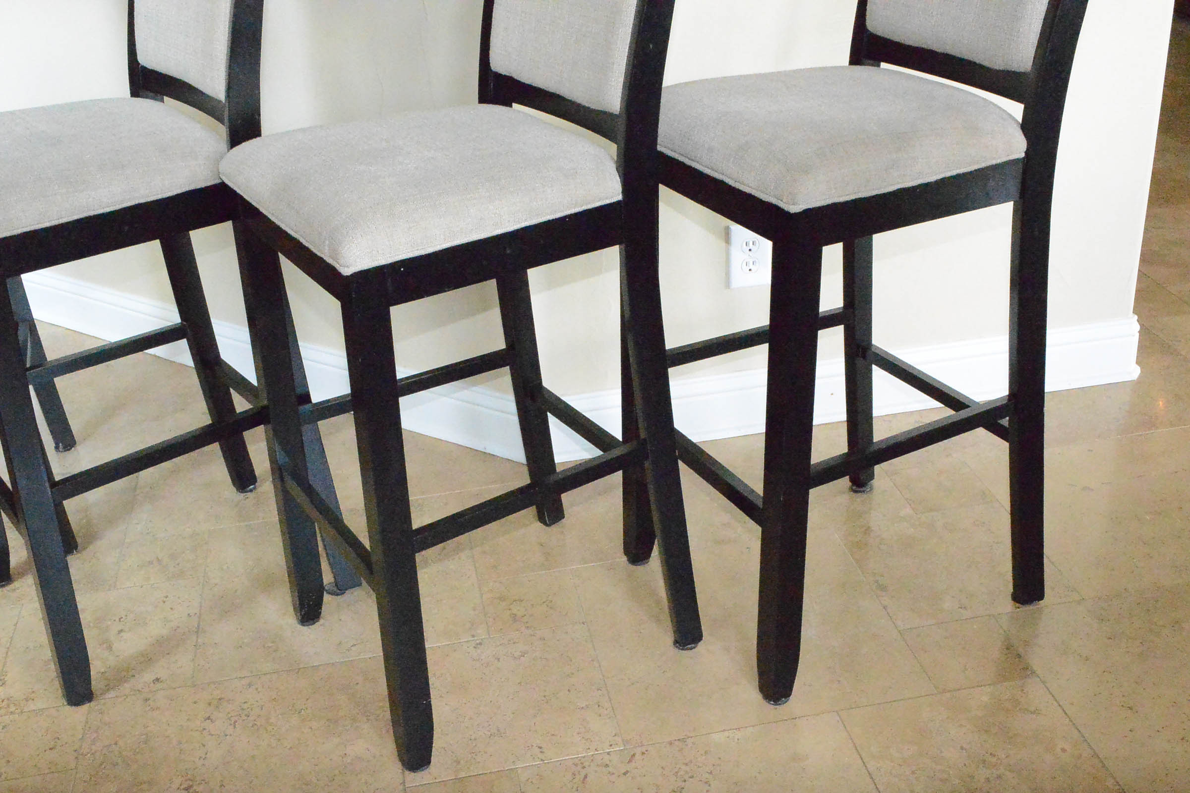 Set of Bar Stools with Upholstered Cushions