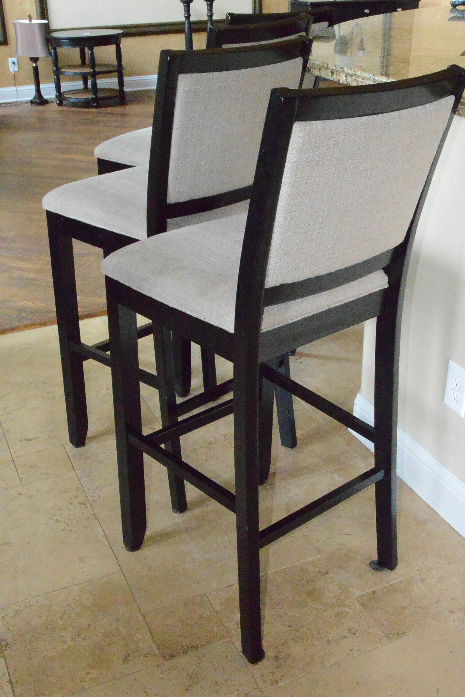 Set of Bar Stools with Upholstered Cushions