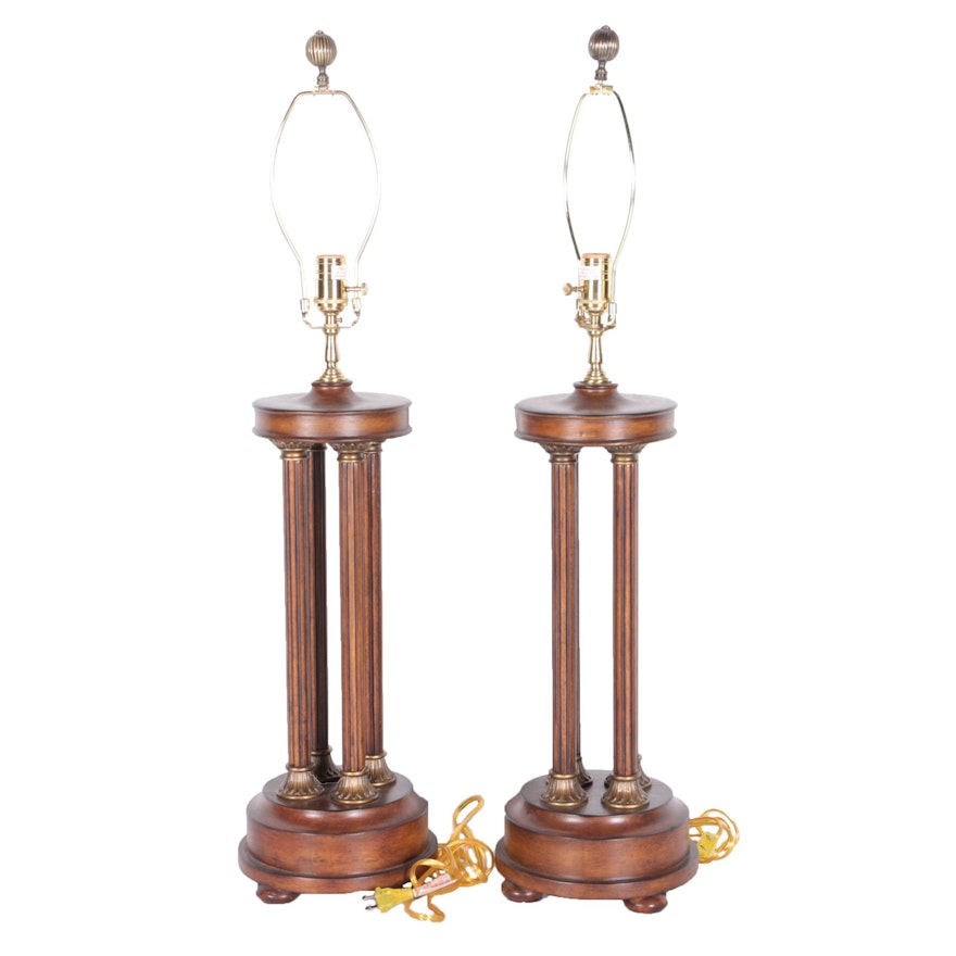 Pillar Style Wood Table Lamps