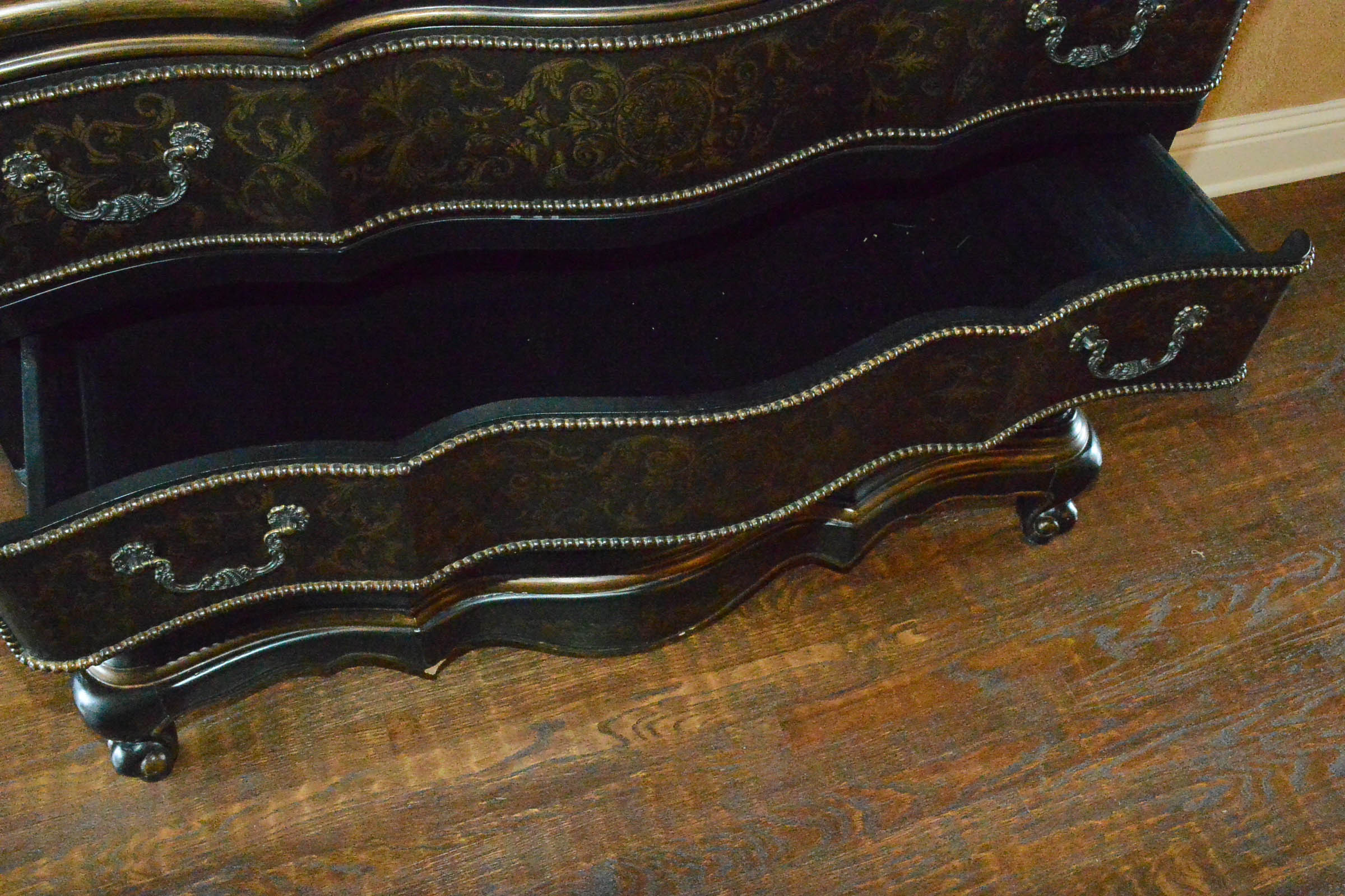 Wooden Three Drawer Dresser with Gilt Accents