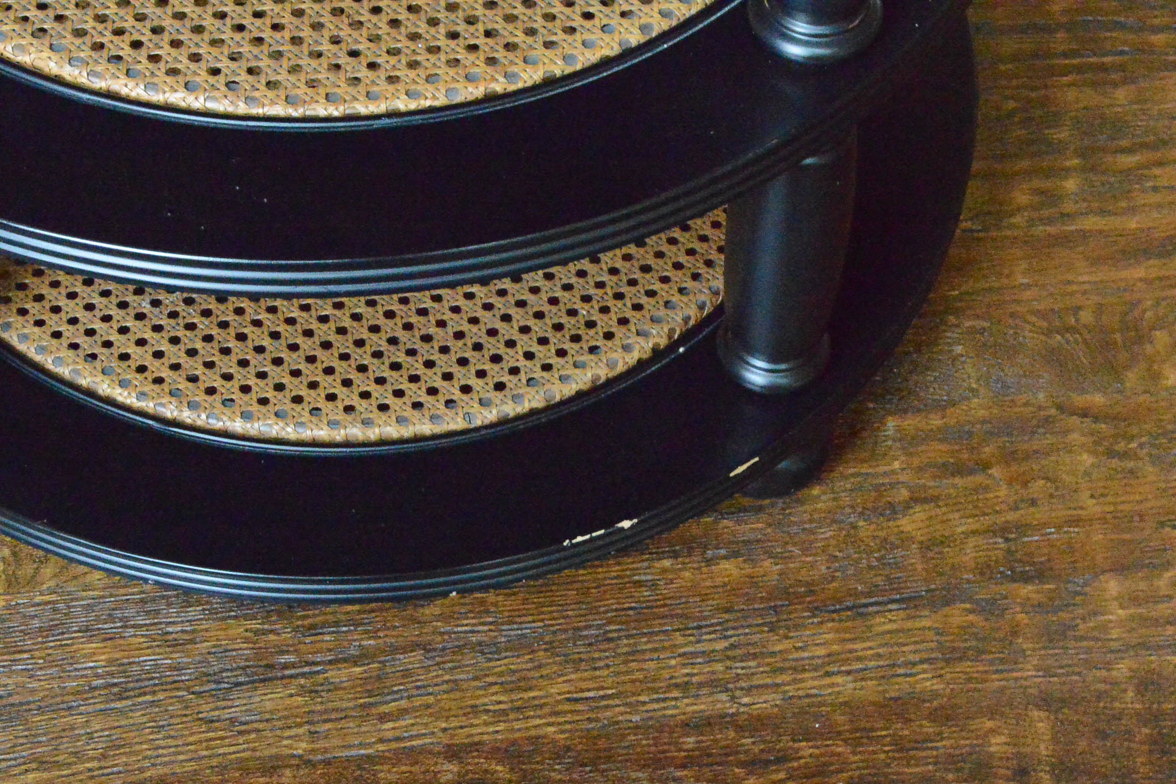 Round Wooden Accent Table with Cane Shelves