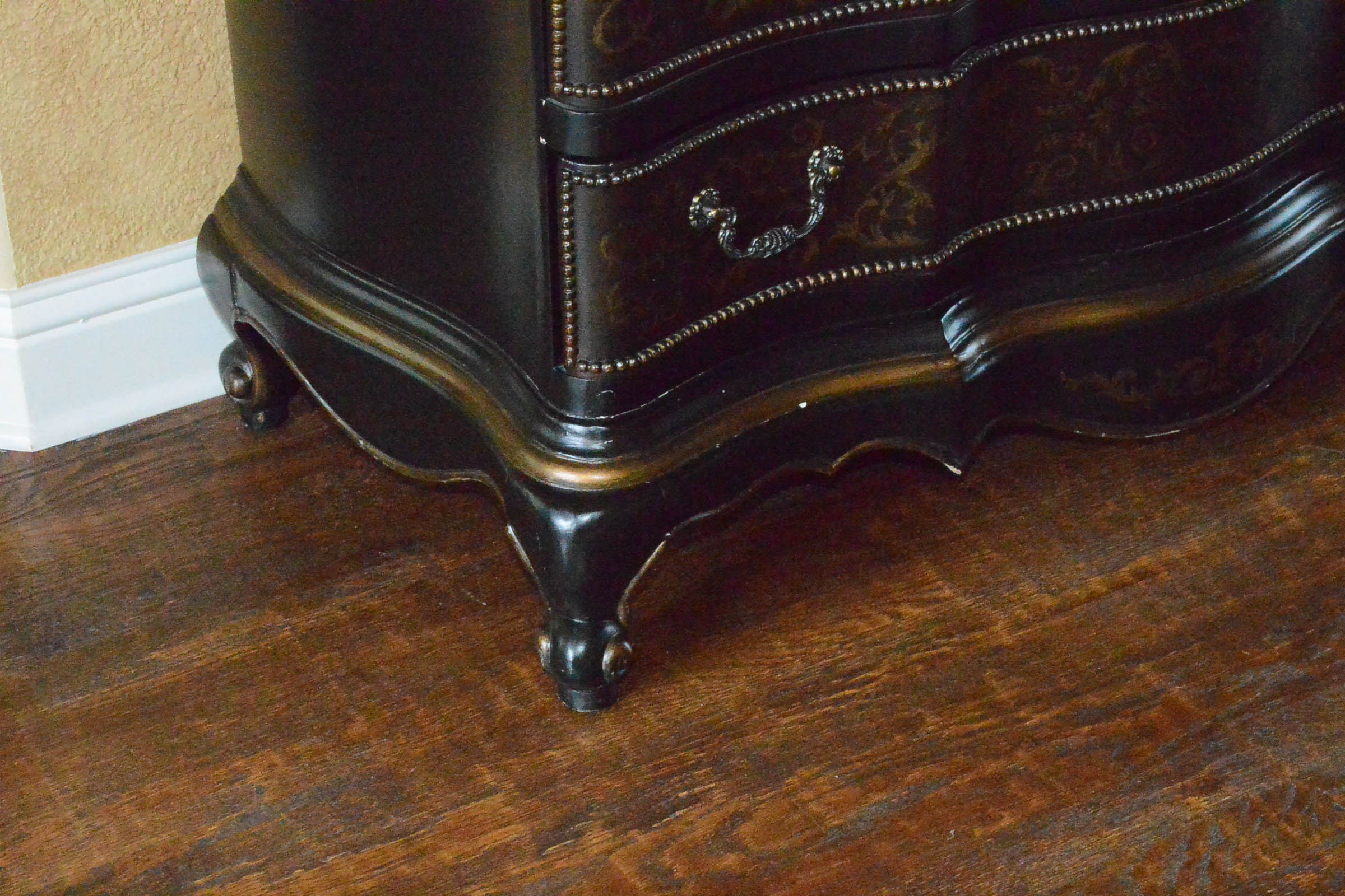 Wooden Three Drawer Dresser with Gilt Accents