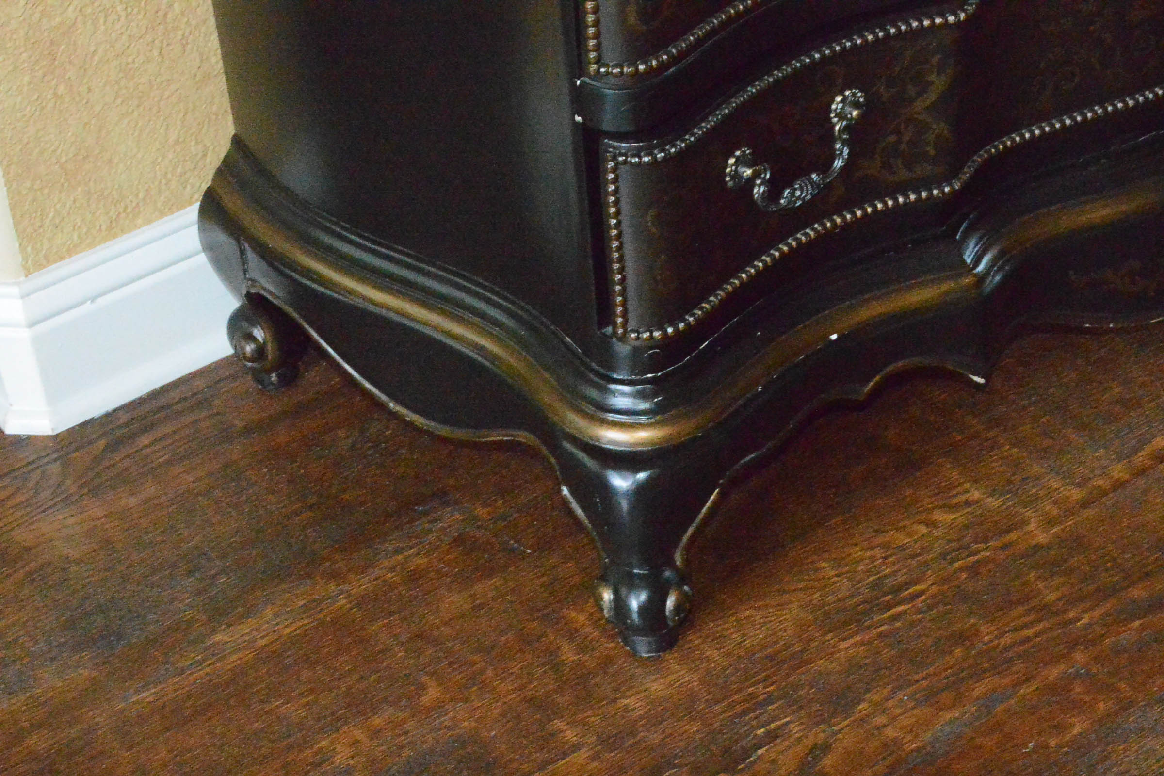 Wooden Three Drawer Dresser with Gilt Accents