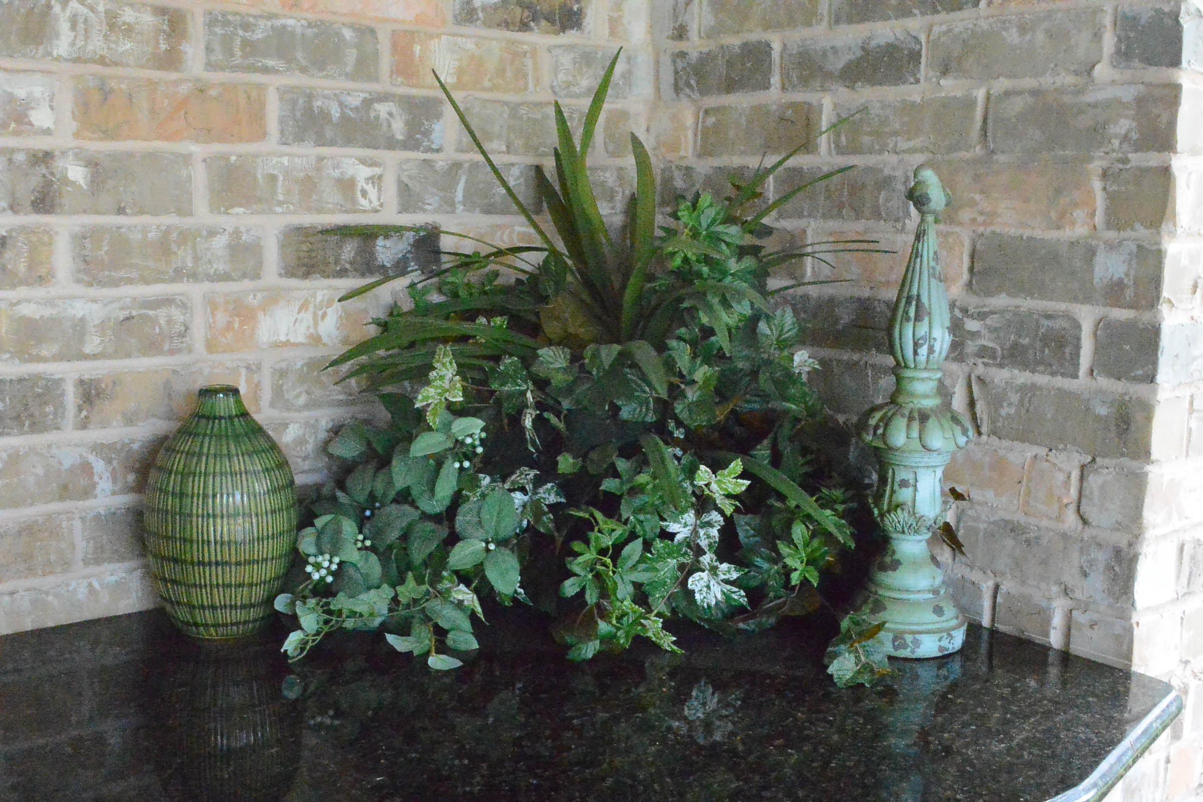 Faux Plants With Green Vase