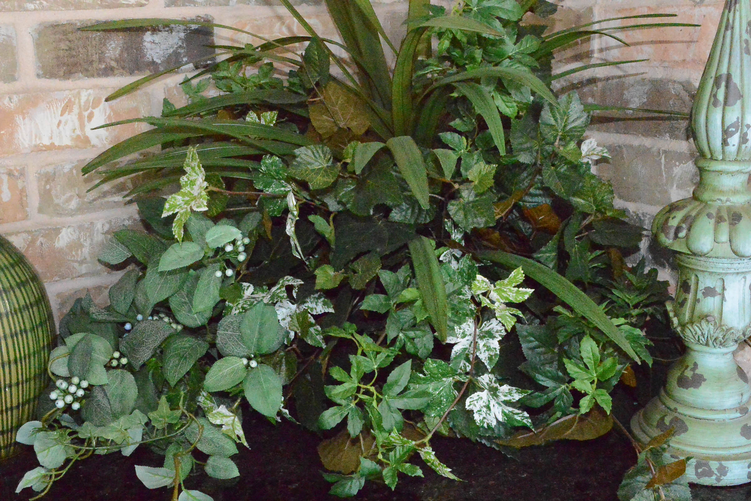 Faux Plants With Green Vase