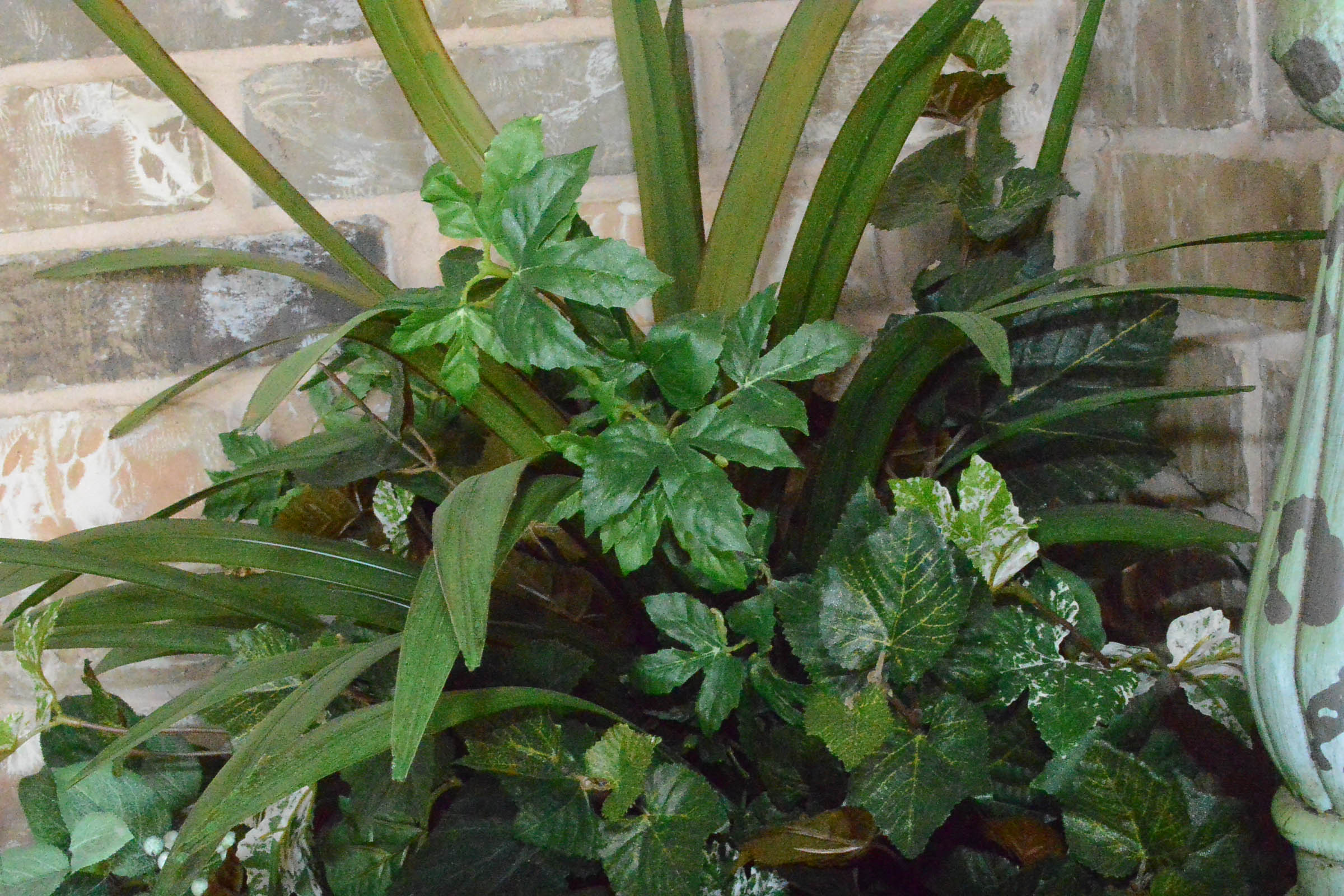 Faux Plants With Green Vase