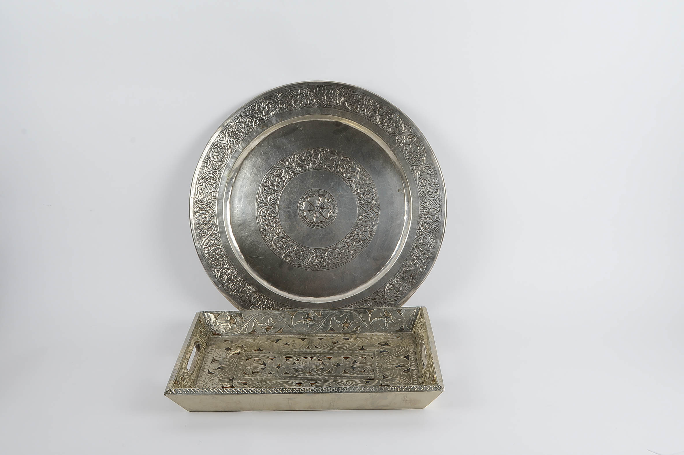Etched Pewter Tray and Cut Out Tin Tray