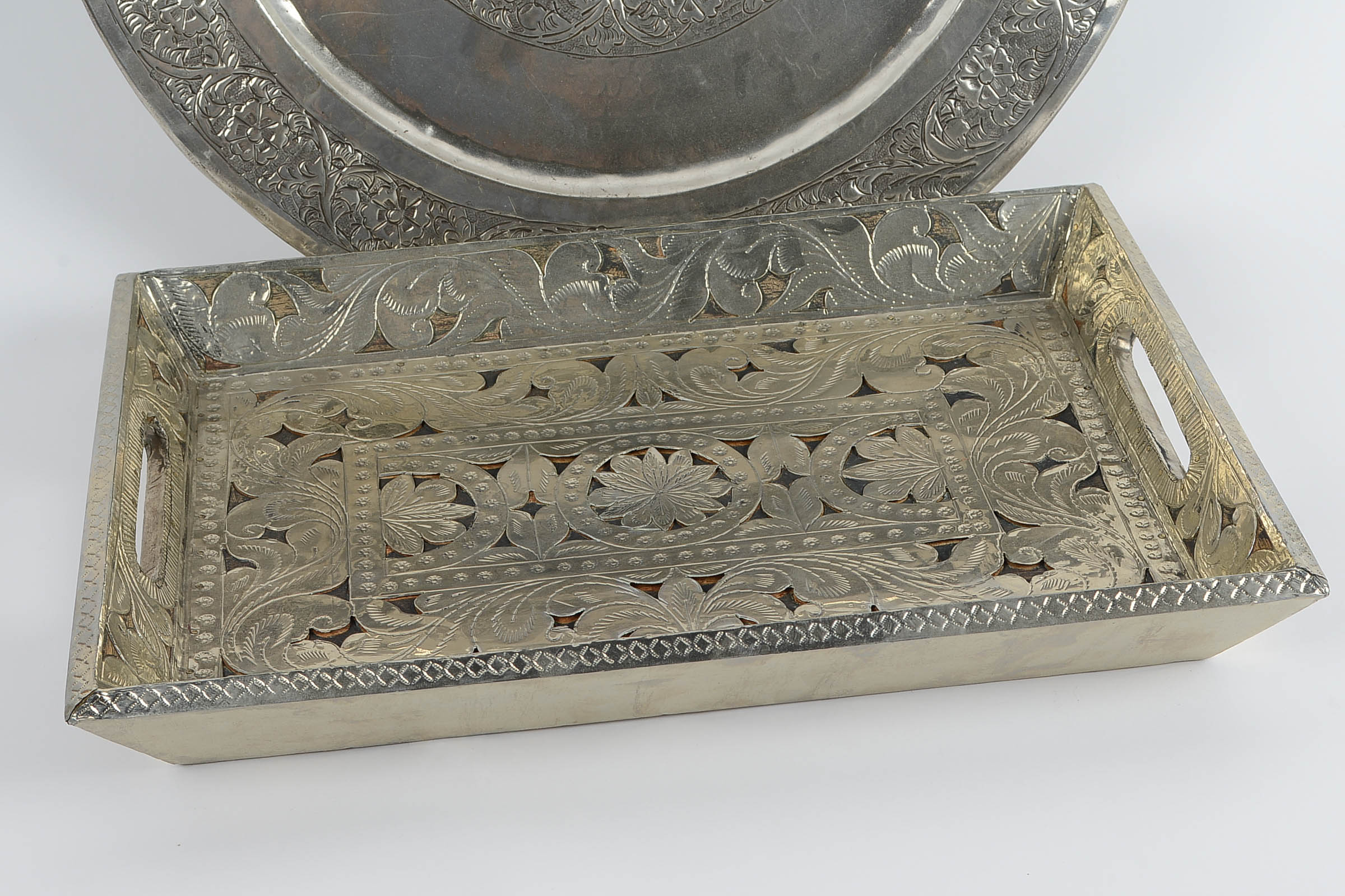 Etched Pewter Tray and Cut Out Tin Tray