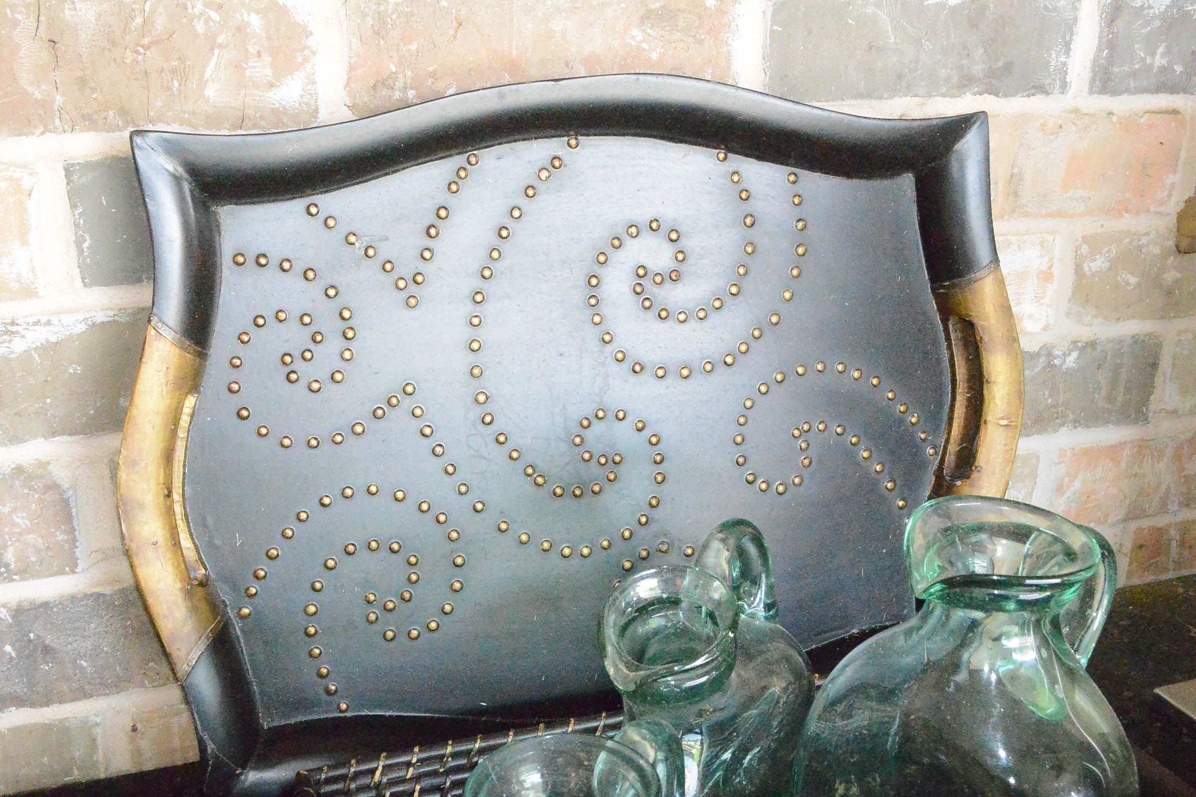 Pair of Wooden Trays and Two Glass Bottles
