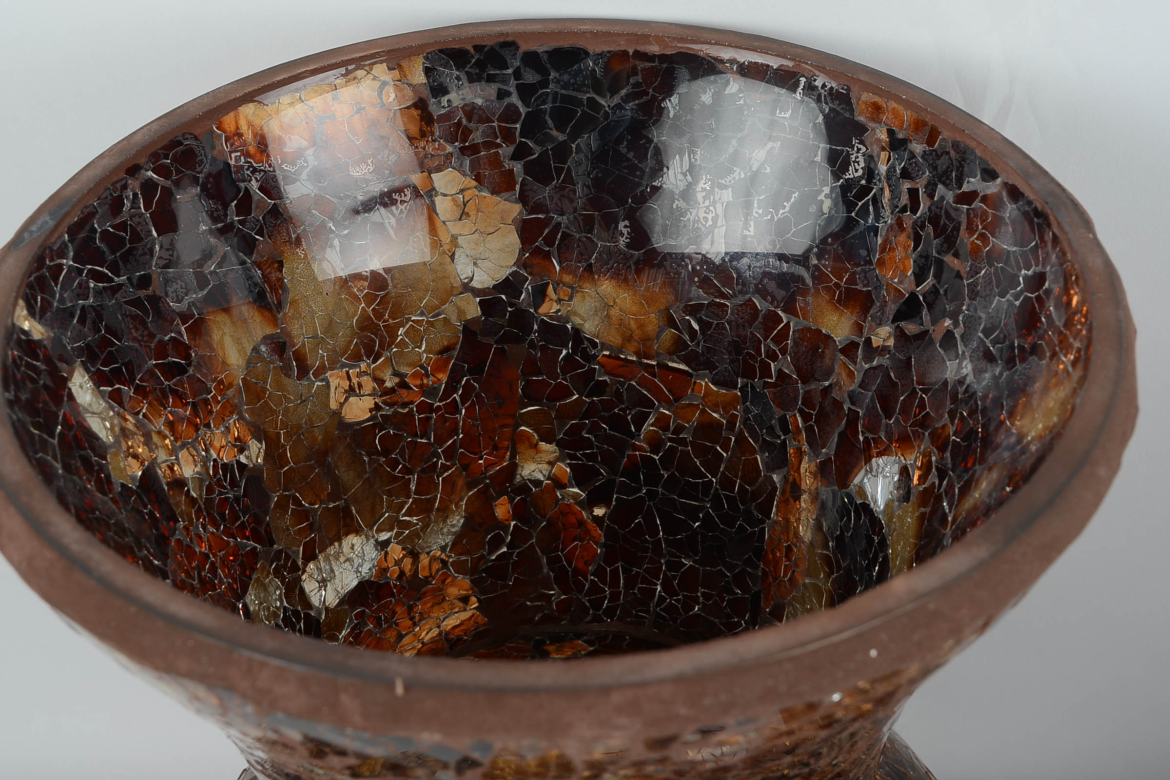 Pair of Amber-Tone Mosaic Glass Vases with a Compote