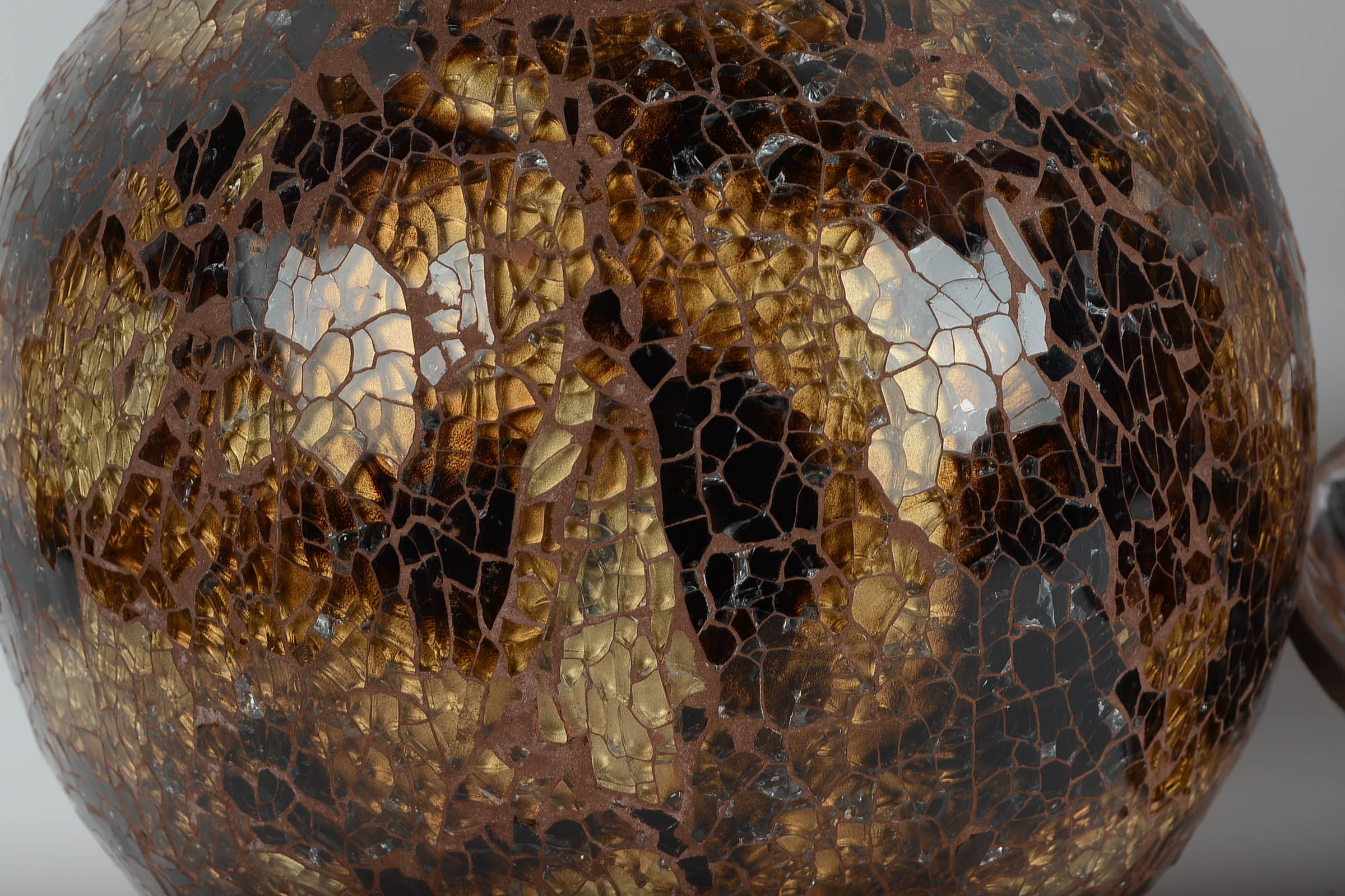 Pair of Amber-Tone Mosaic Glass Vases with a Compote