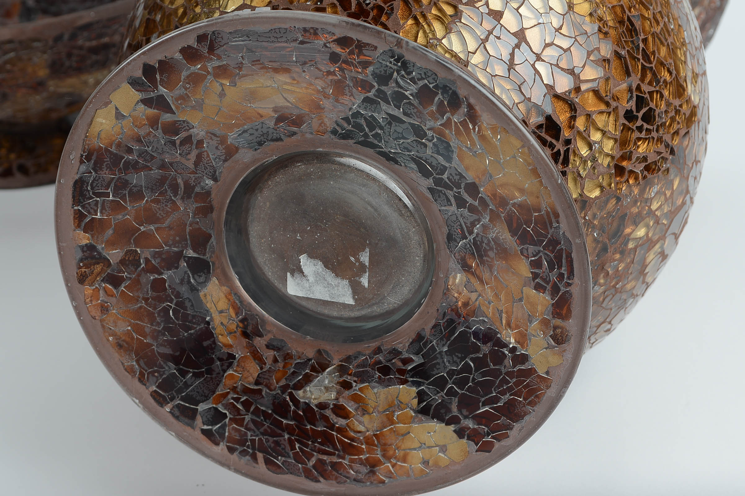Pair of Amber-Tone Mosaic Glass Vases with a Compote