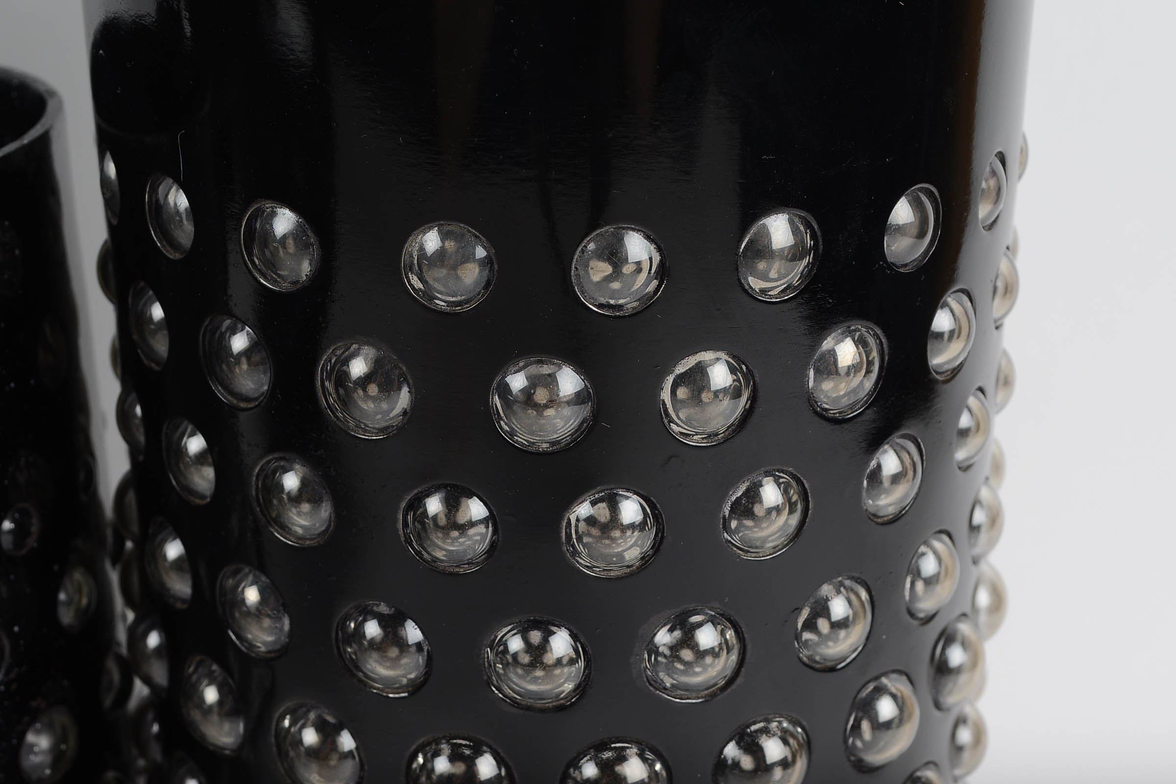 Set of Black Ceramic and Wood Glazed Decor