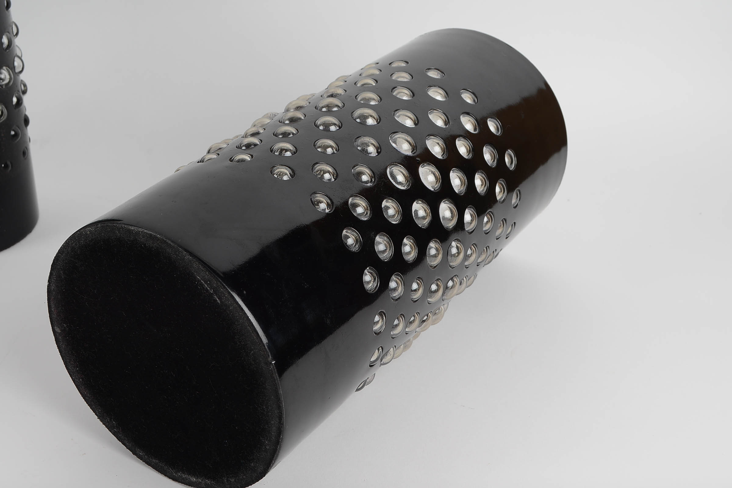 Set of Black Ceramic and Wood Glazed Decor