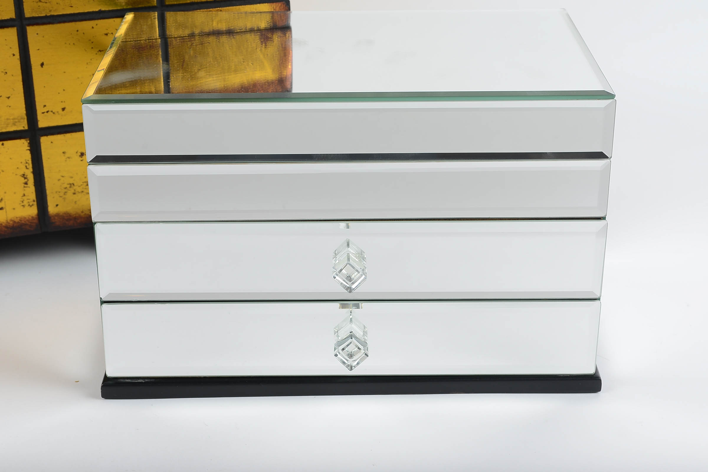 Mirrored Jewelry Box and Gold Tone Chest