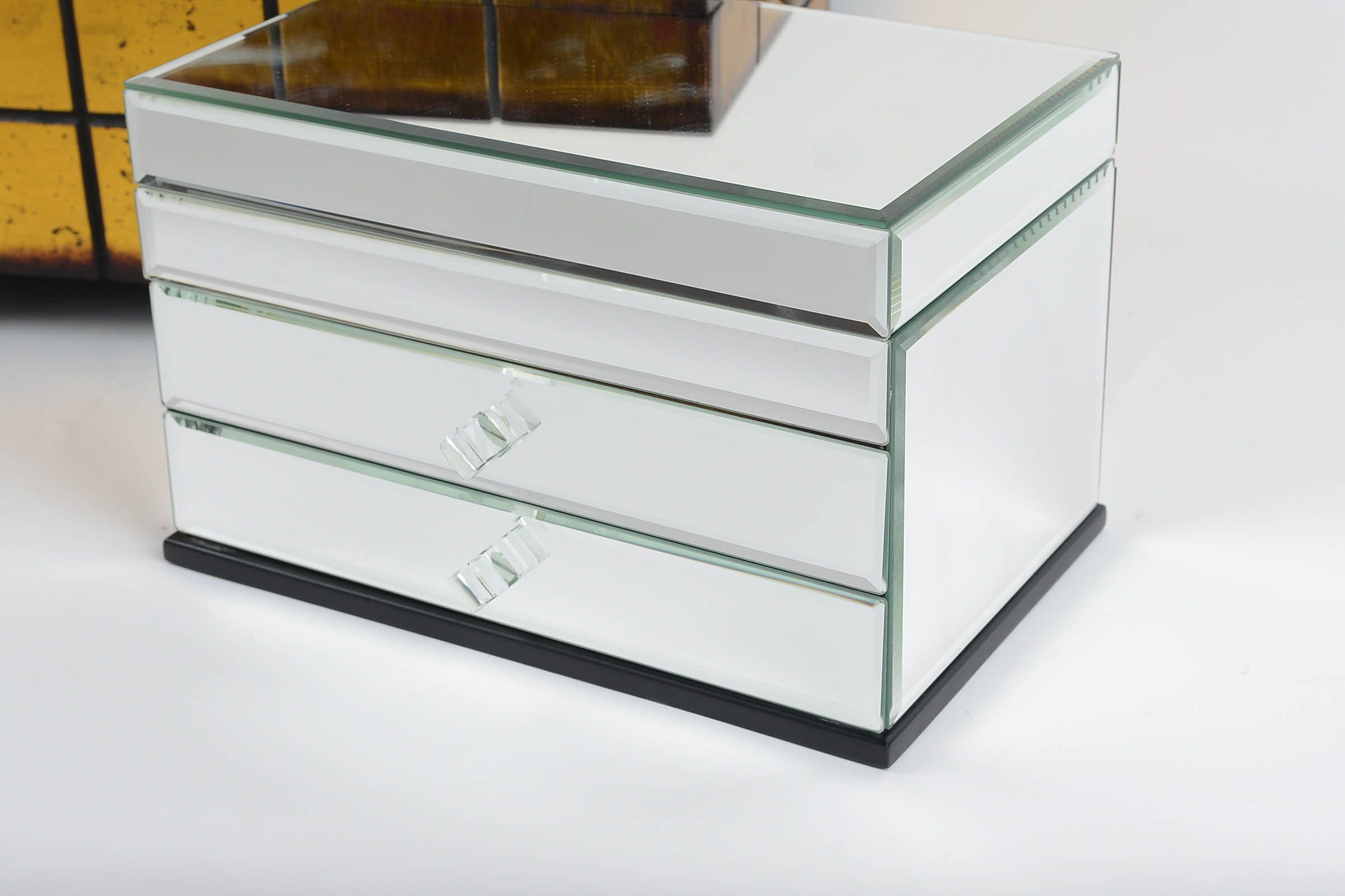 Mirrored Jewelry Box and Gold Tone Chest