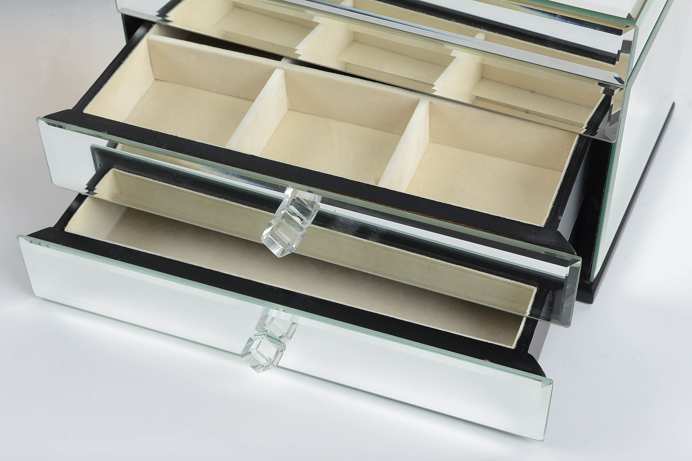 Mirrored Jewelry Box and Gold Tone Chest