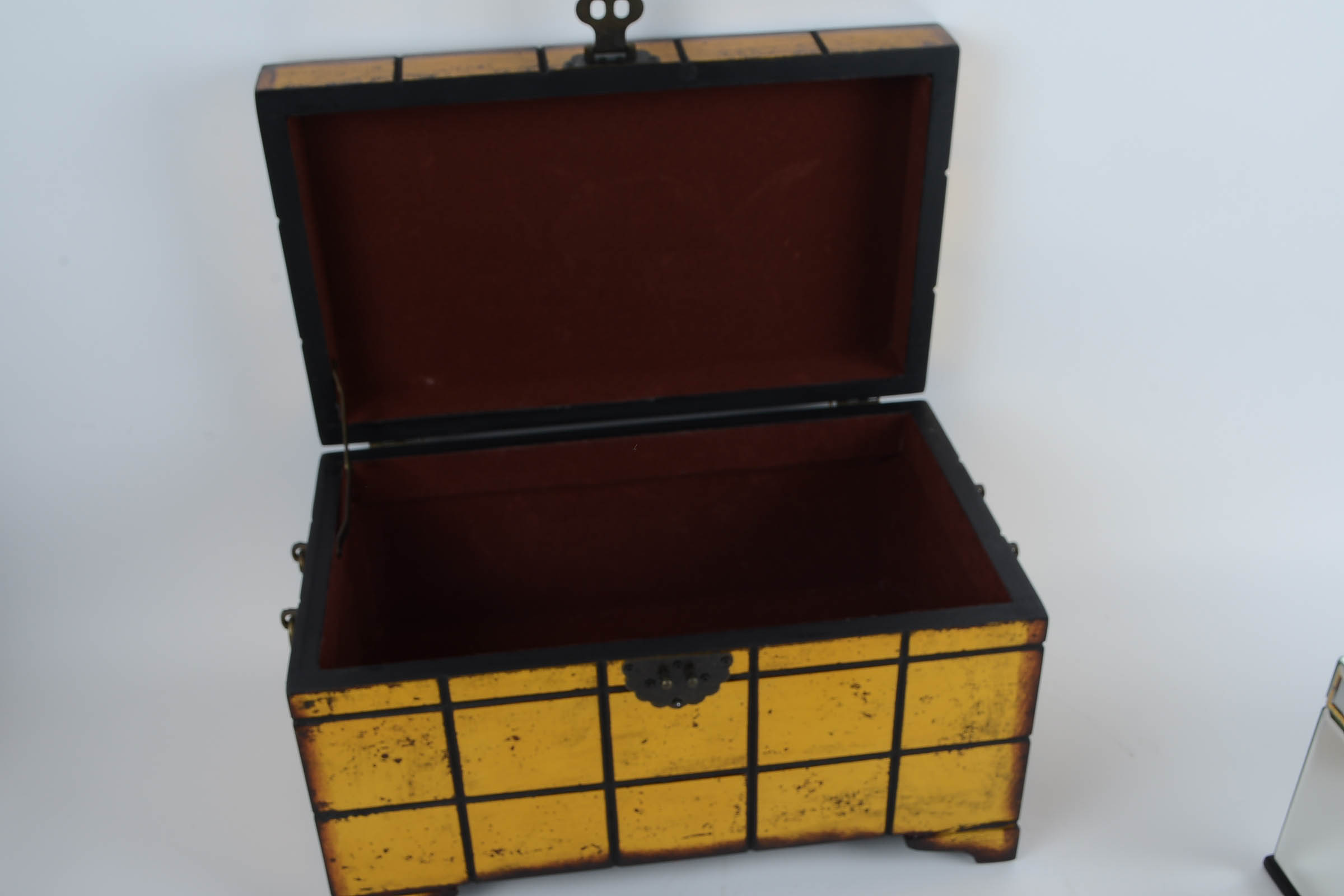 Mirrored Jewelry Box and Gold Tone Chest