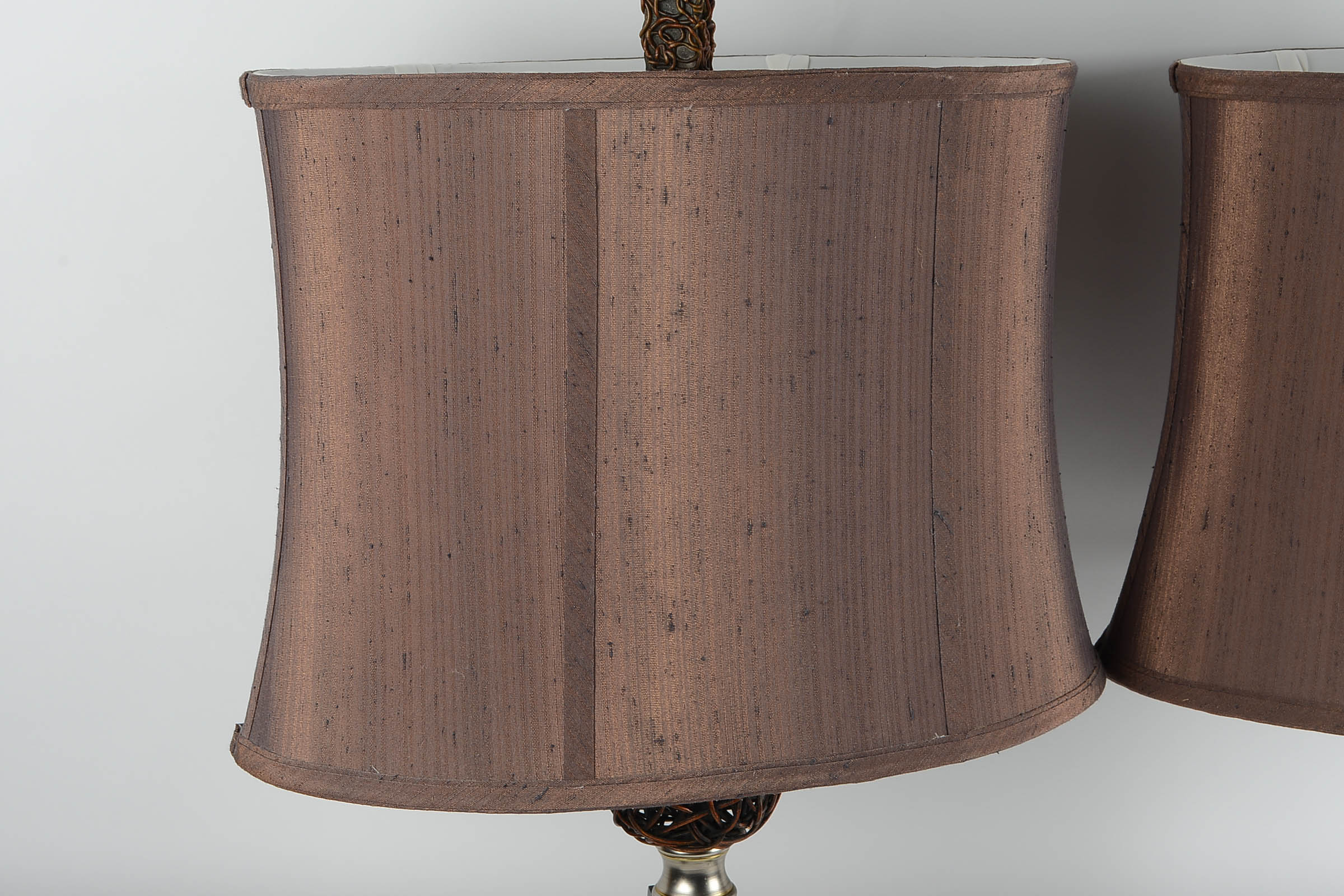 Pair fo Cast Metal and Wicker Table Lamps