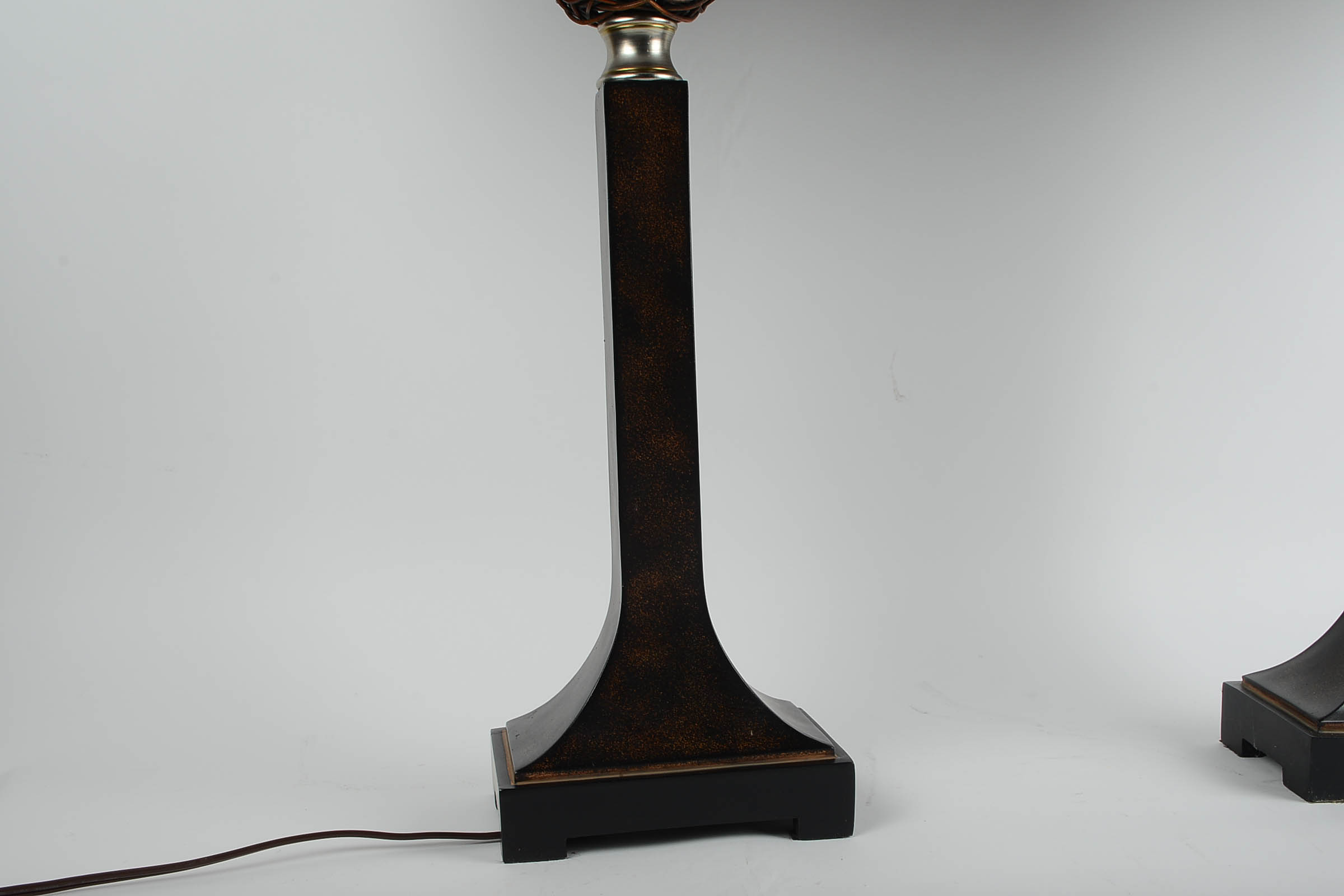 Pair fo Cast Metal and Wicker Table Lamps