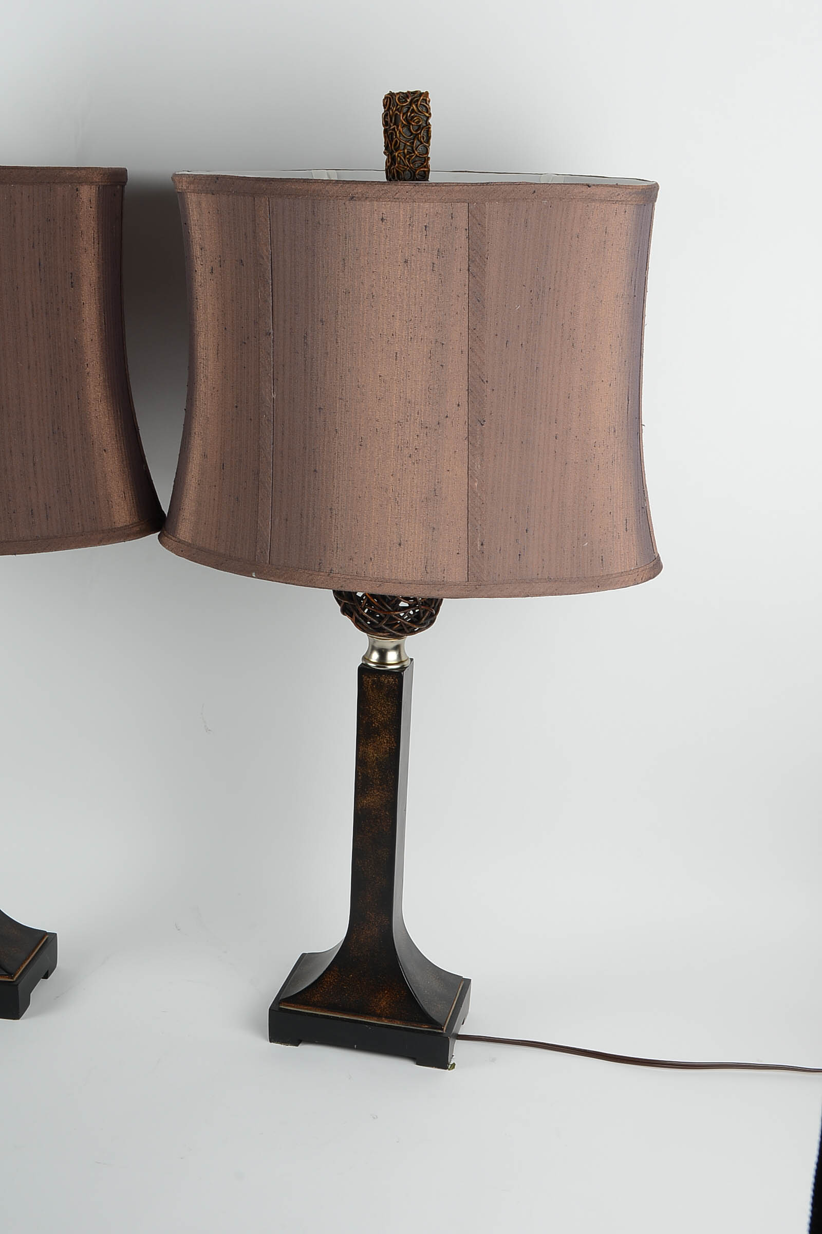 Pair fo Cast Metal and Wicker Table Lamps