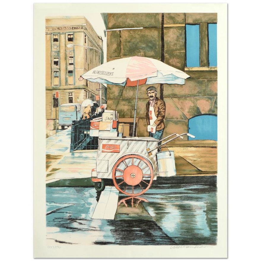 William Nelson Limited Edition Lithograph on Paper "New York Street Vendor"