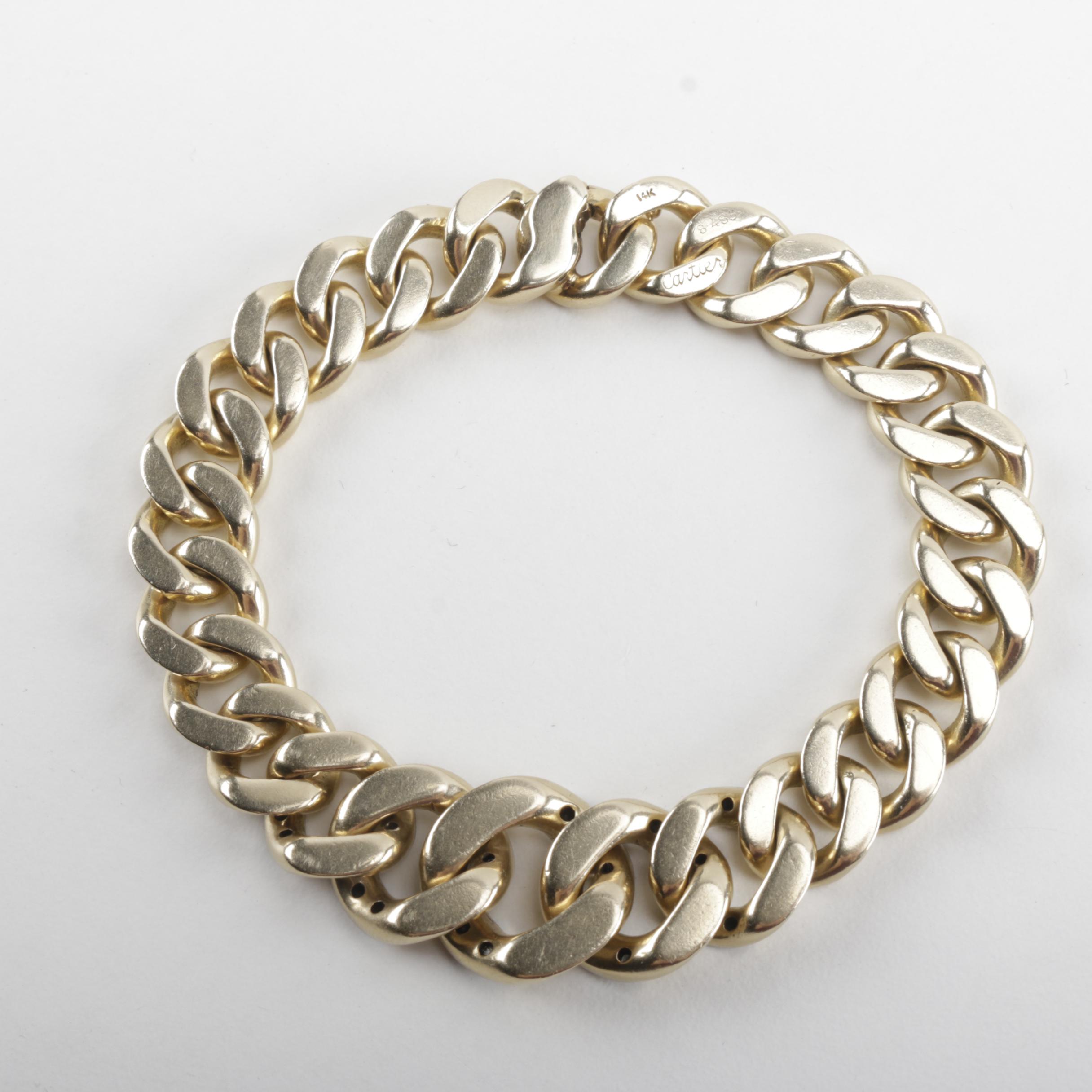 Vintage Cartier 14K Yellow Gold 1.52 CTW Diamond Curb Chain Bracelet