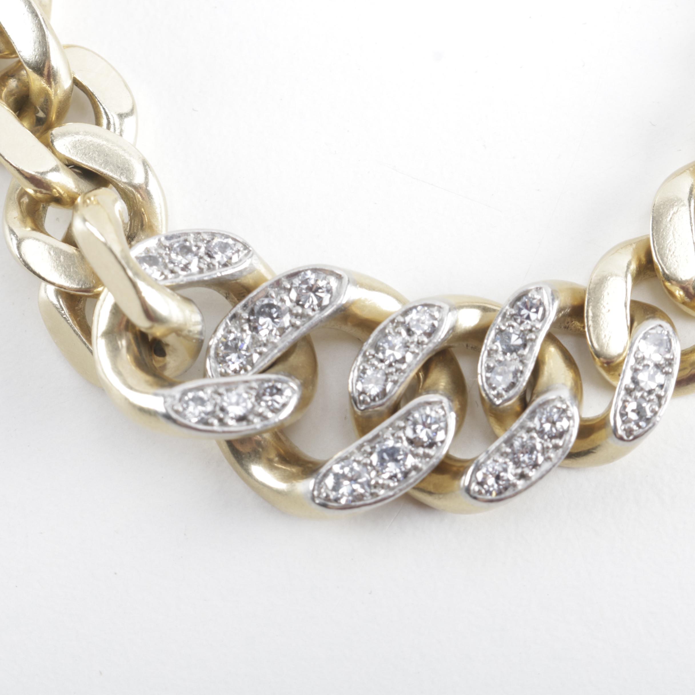 Vintage Cartier 14K Yellow Gold 1.52 CTW Diamond Curb Chain Bracelet