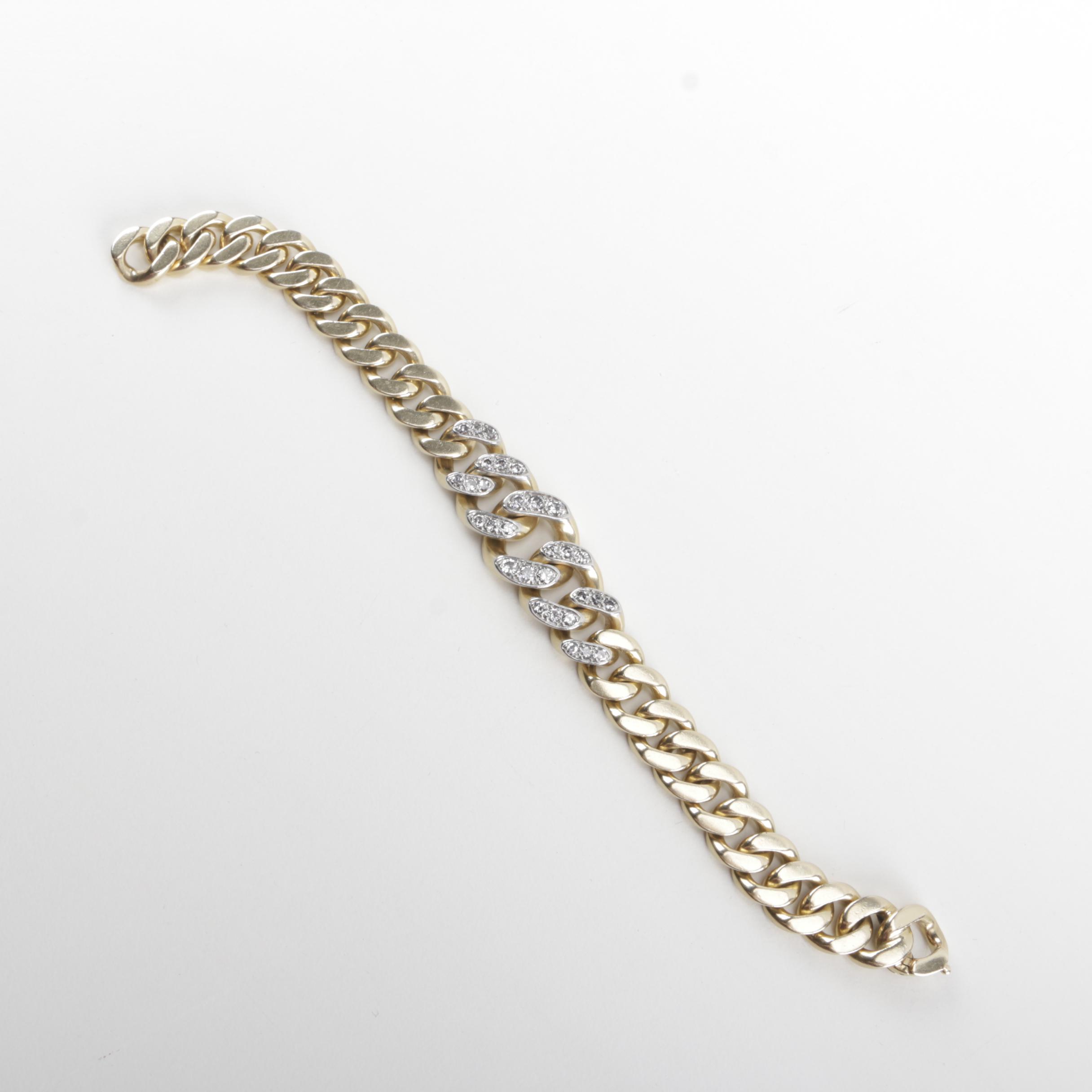 Vintage Cartier 14K Yellow Gold 1.52 CTW Diamond Curb Chain Bracelet