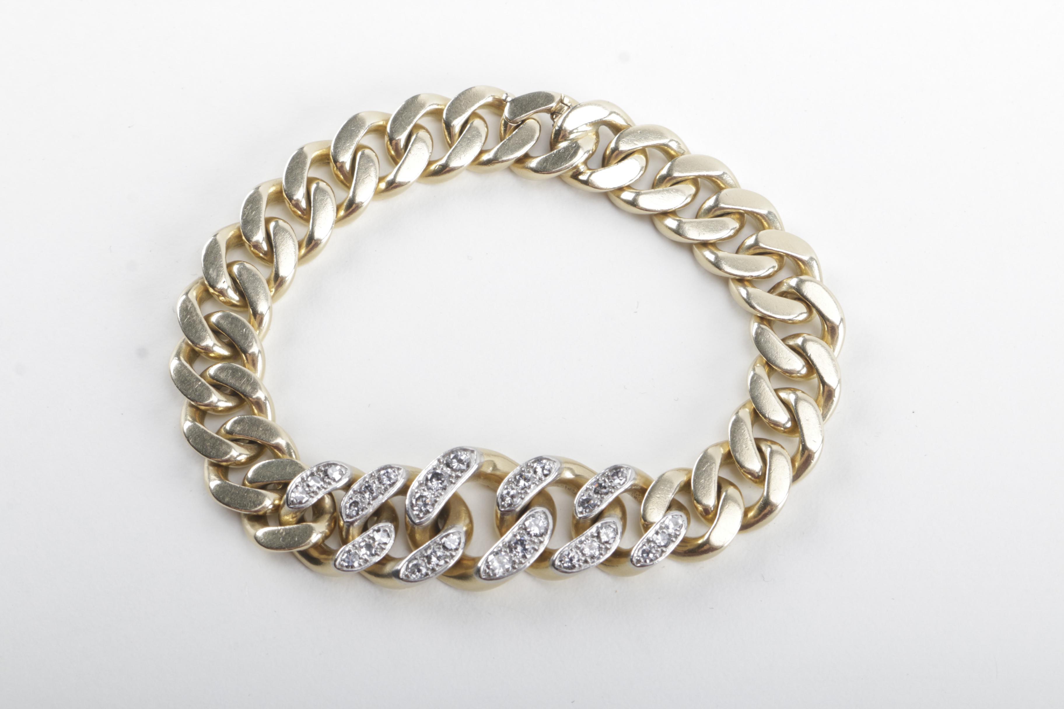 Vintage Cartier 14K Yellow Gold 1.52 CTW Diamond Curb Chain Bracelet