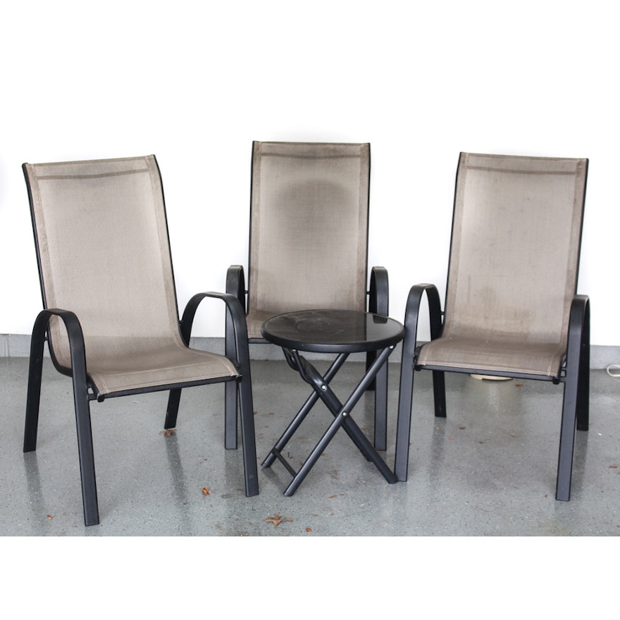 Stacking Metal Patio Chairs and Folding Table