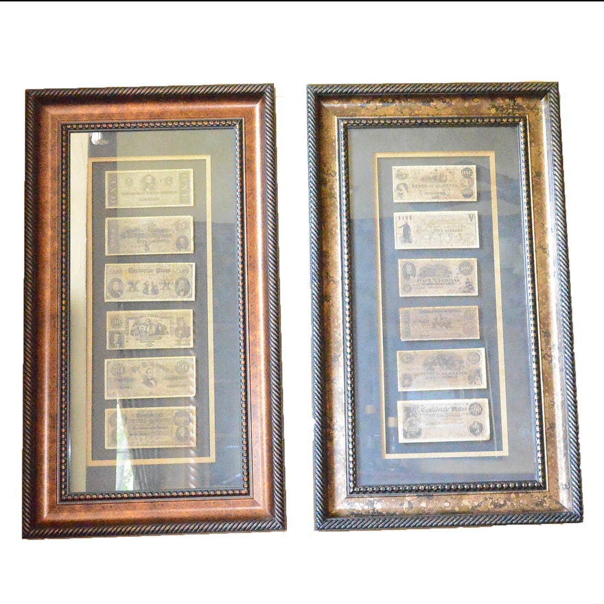 Two Framed Pieces of Monetary Wall Decor