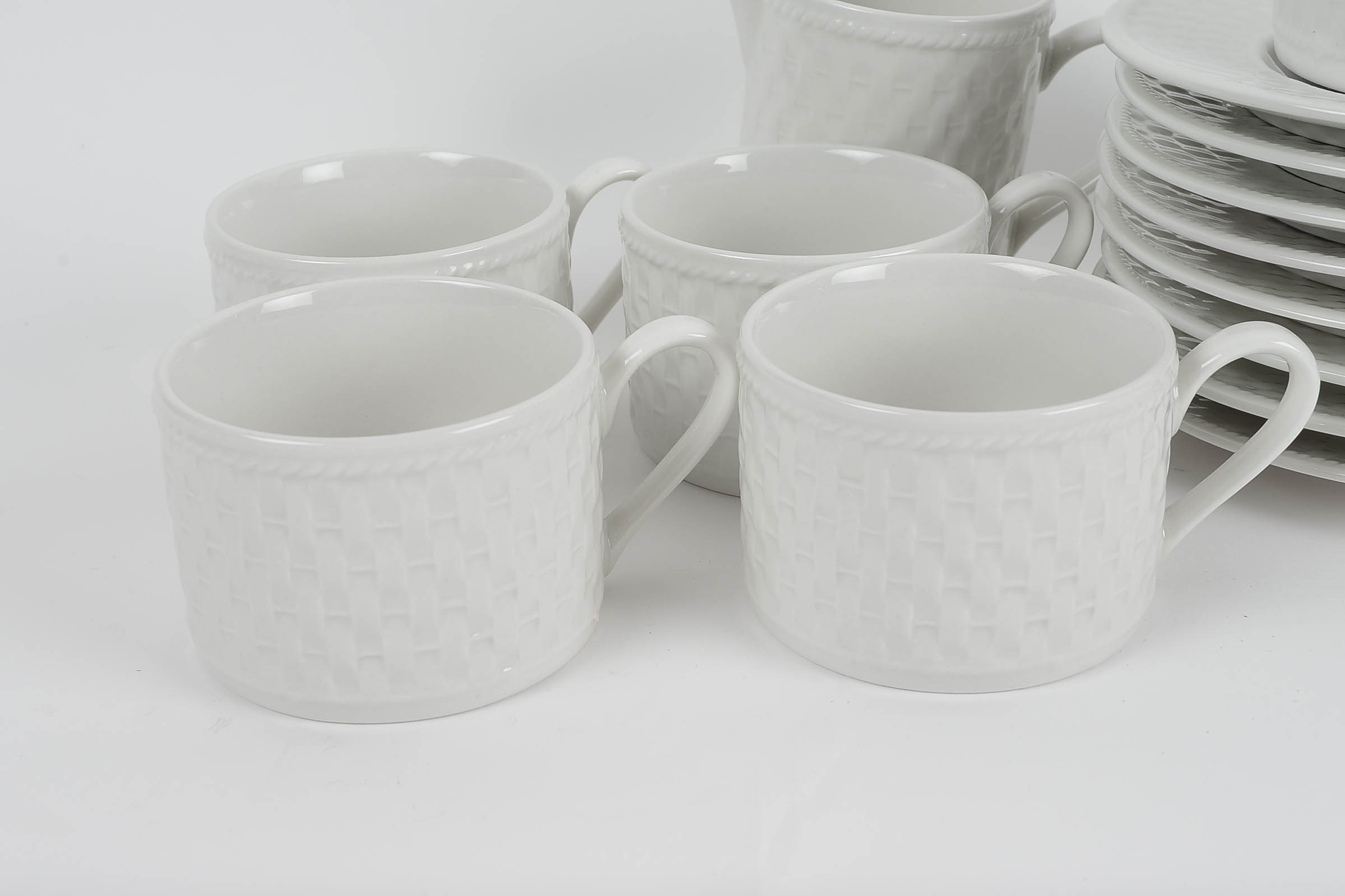 Set of Linens N’ Things Tea Cups and Saucers with Accessories