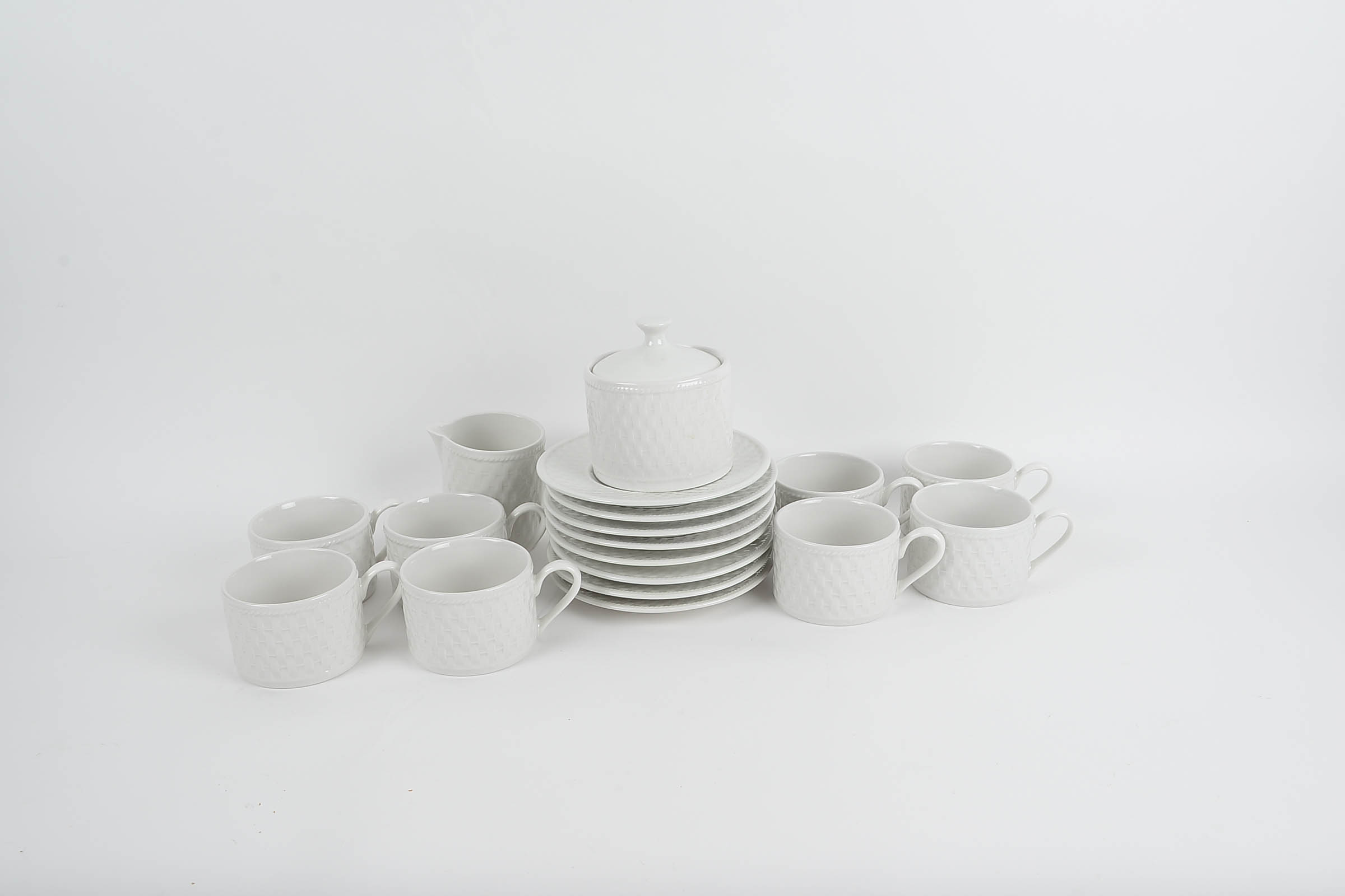 Set of Linens N’ Things Tea Cups and Saucers with Accessories