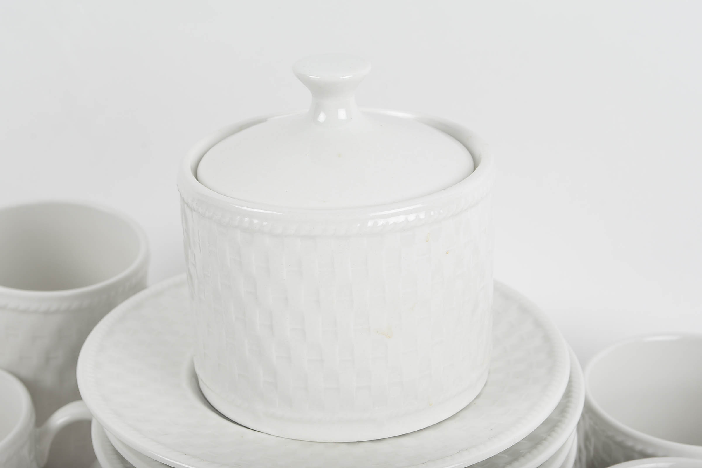 Set of Linens N’ Things Tea Cups and Saucers with Accessories