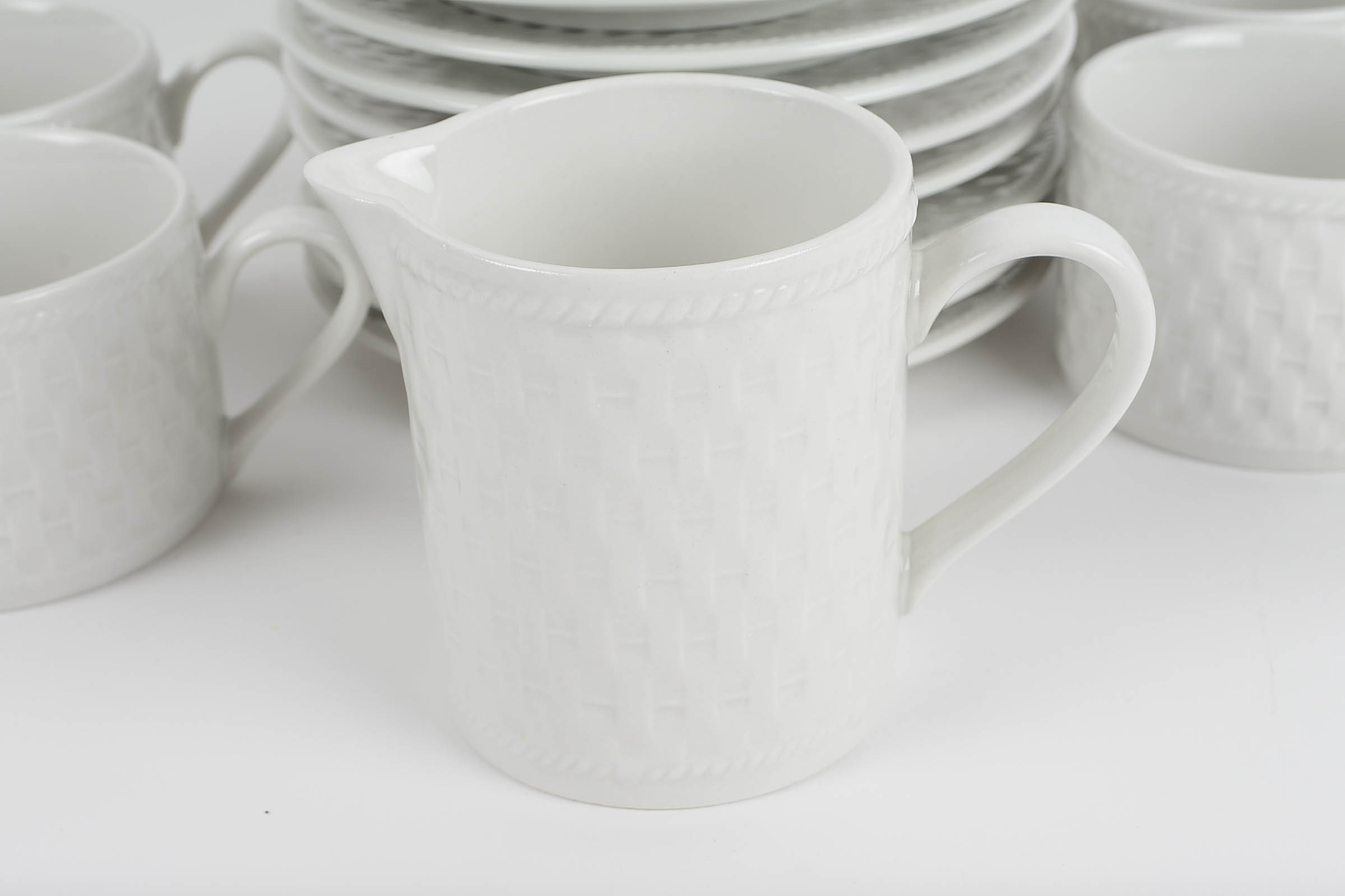 Set of Linens N’ Things Tea Cups and Saucers with Accessories