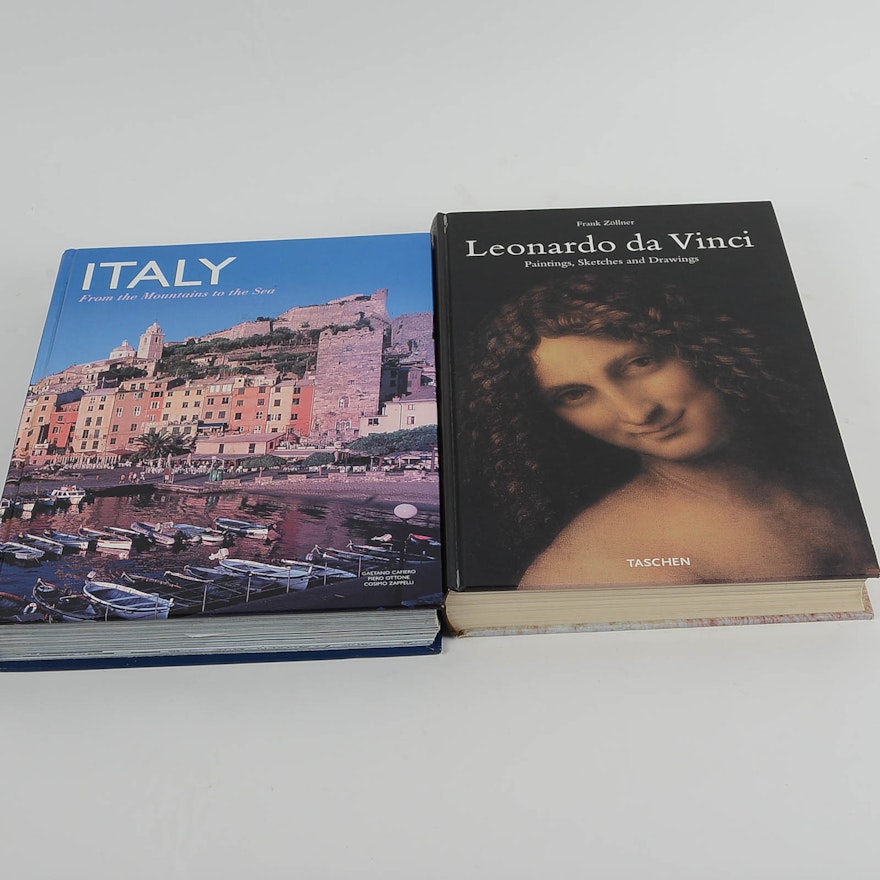 Set of Two Coffee Table Books: "Italy" and "Leonardo da Vinci"