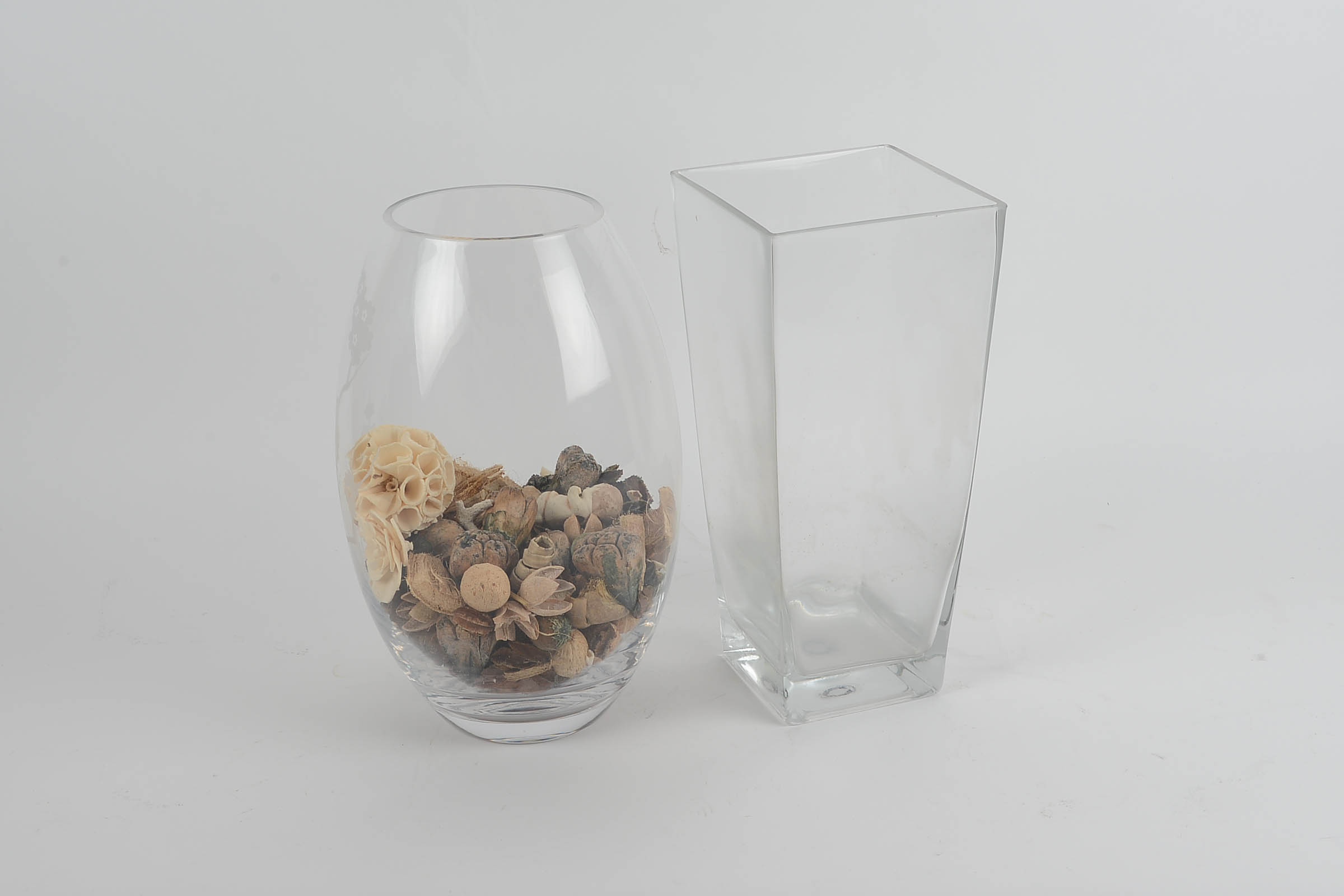 Pair of Large Glass Vases with Natural Decor
