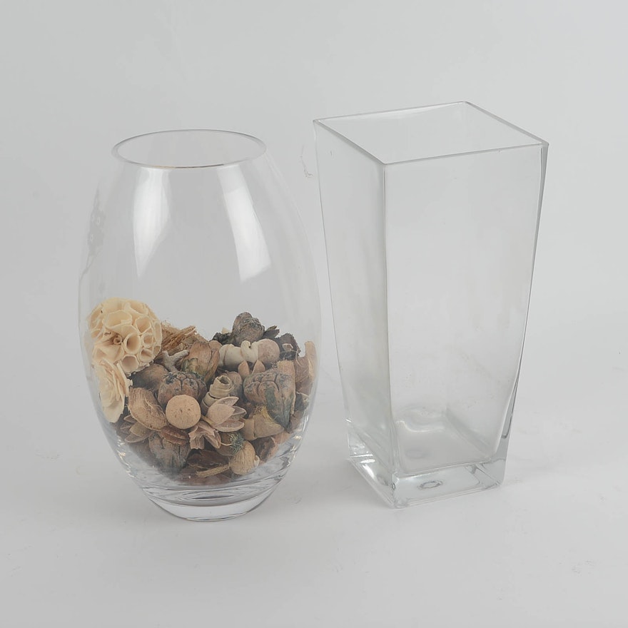 Pair of Large Glass Vases with Natural Decor