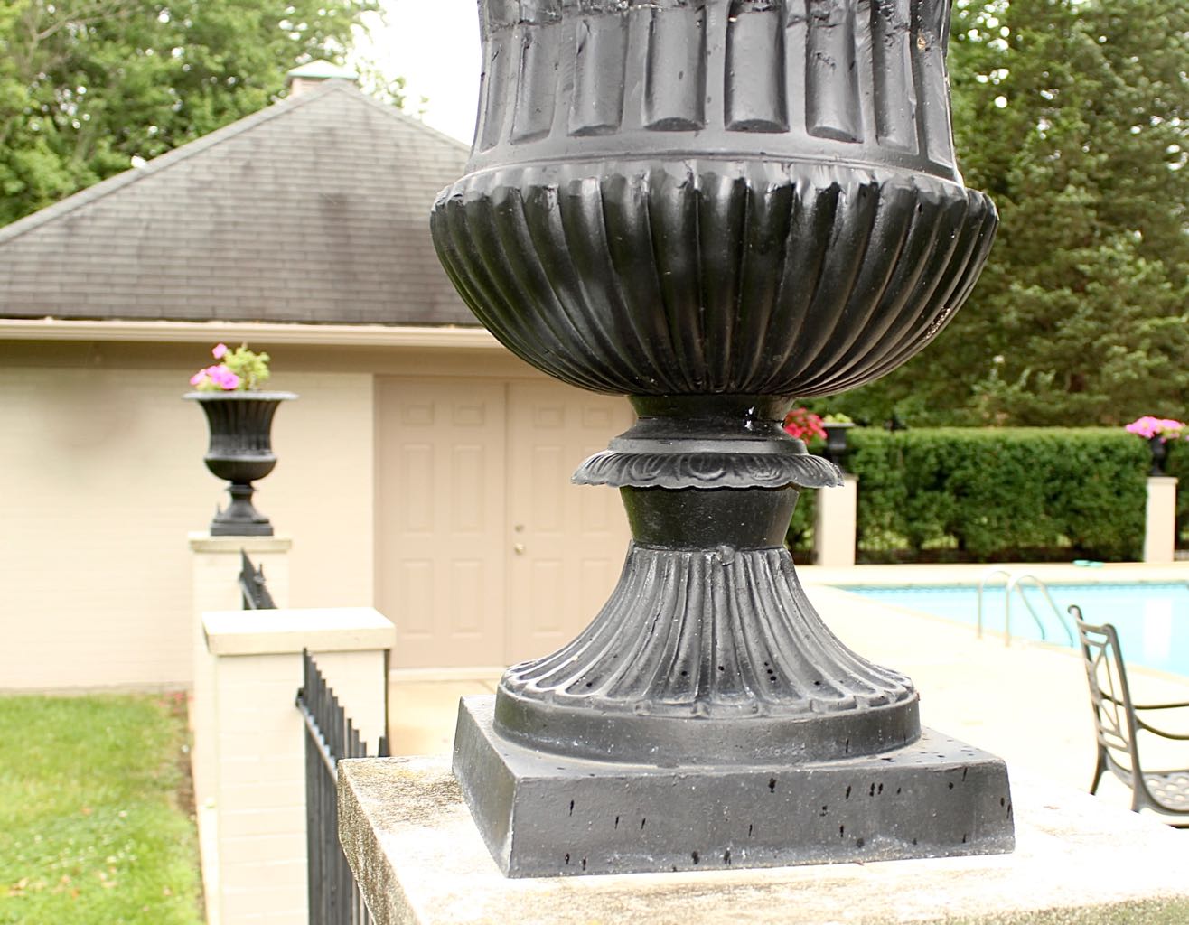 Two Classical Style Cast Iron Garden Planter Urns
