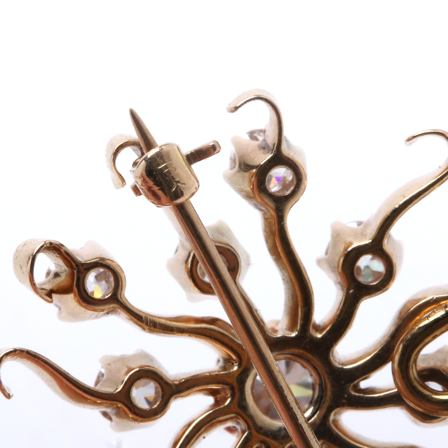 Victorian Revival 14K Yellow Gold Starburst Diamond Pendant Brooch